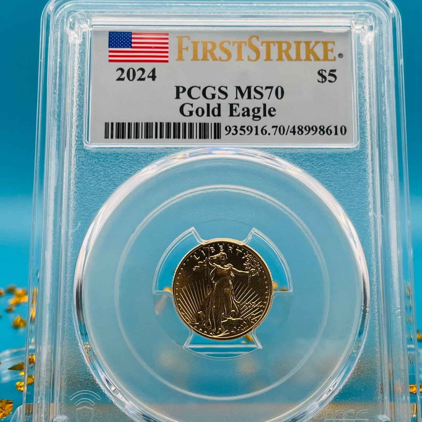 2024 $5 American Gold Eagle PCGS MS70 First Strike Flag Label (Rare 1 of 1,232)
