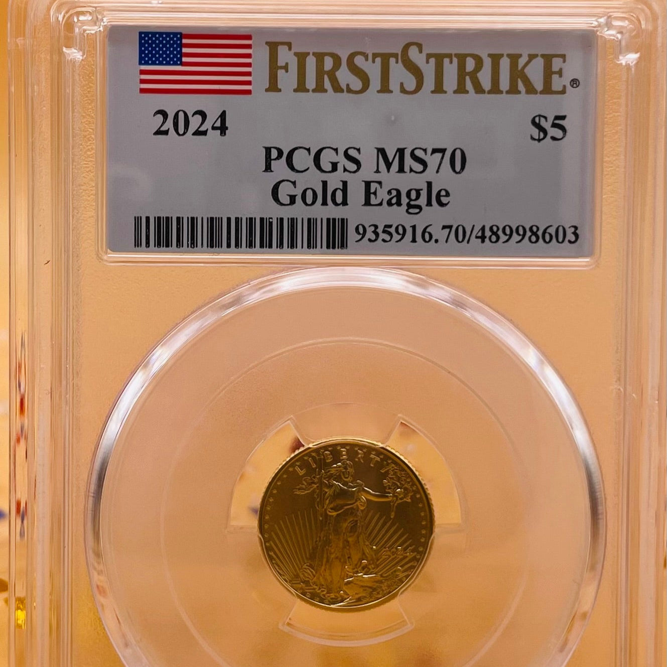 2024 $5 American Gold Eagle PCGS MS70 First Strike Flag Label (Rare 1 of 1,232)