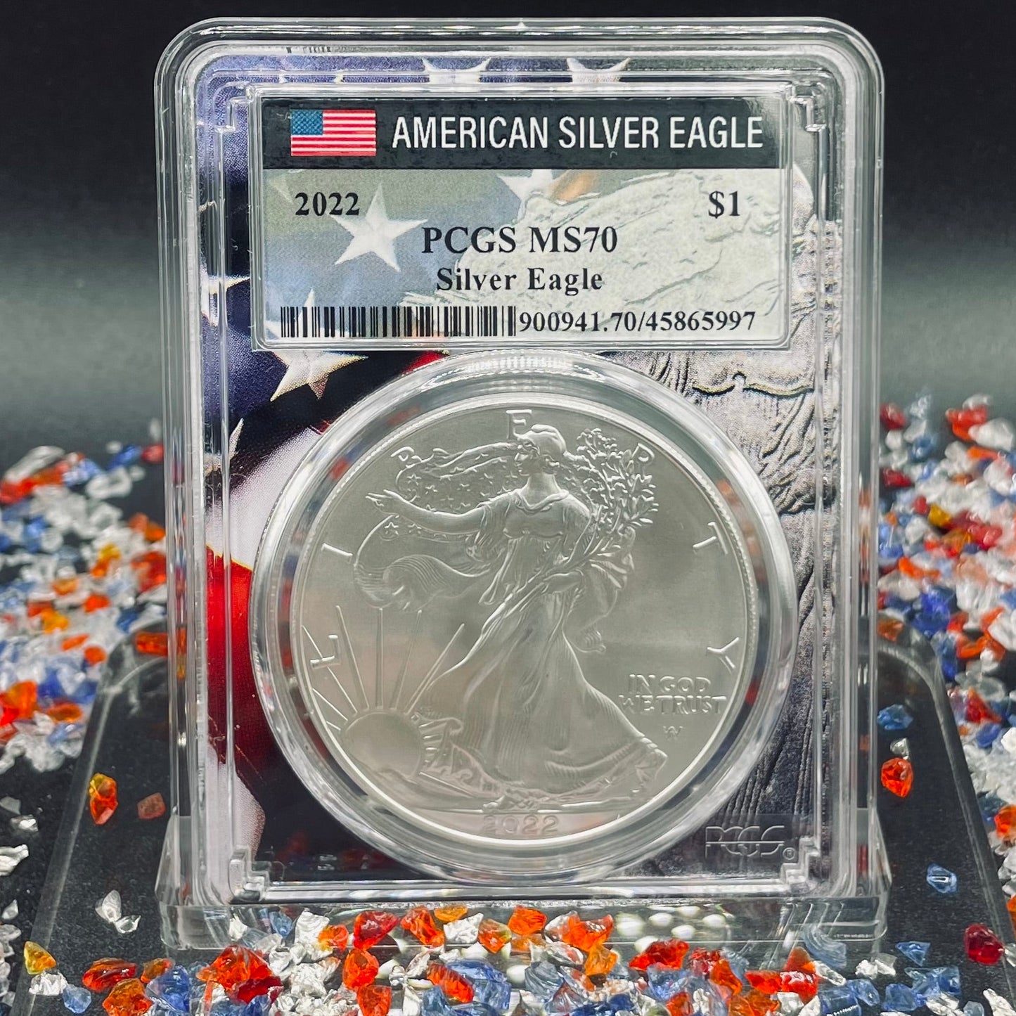 2022 $1 American Silver Eagle PCGS MS70 American Flag Holder (Rare 1 of 1,234)