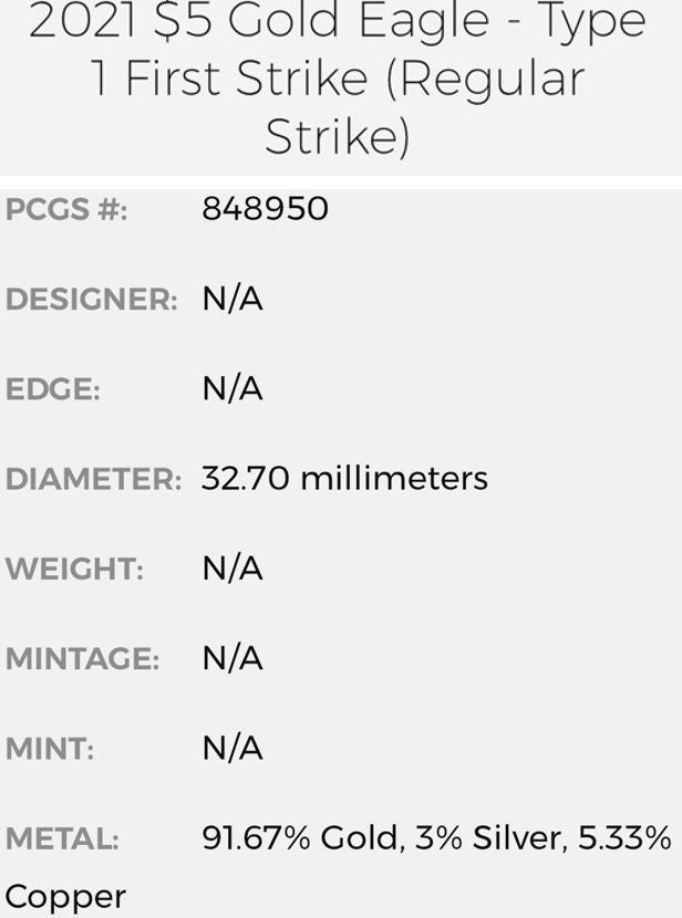 2021 $5 American Gold Eagle (2 Coin Set) PCGS MS70 First Strike Flag Type 1 and Type 2