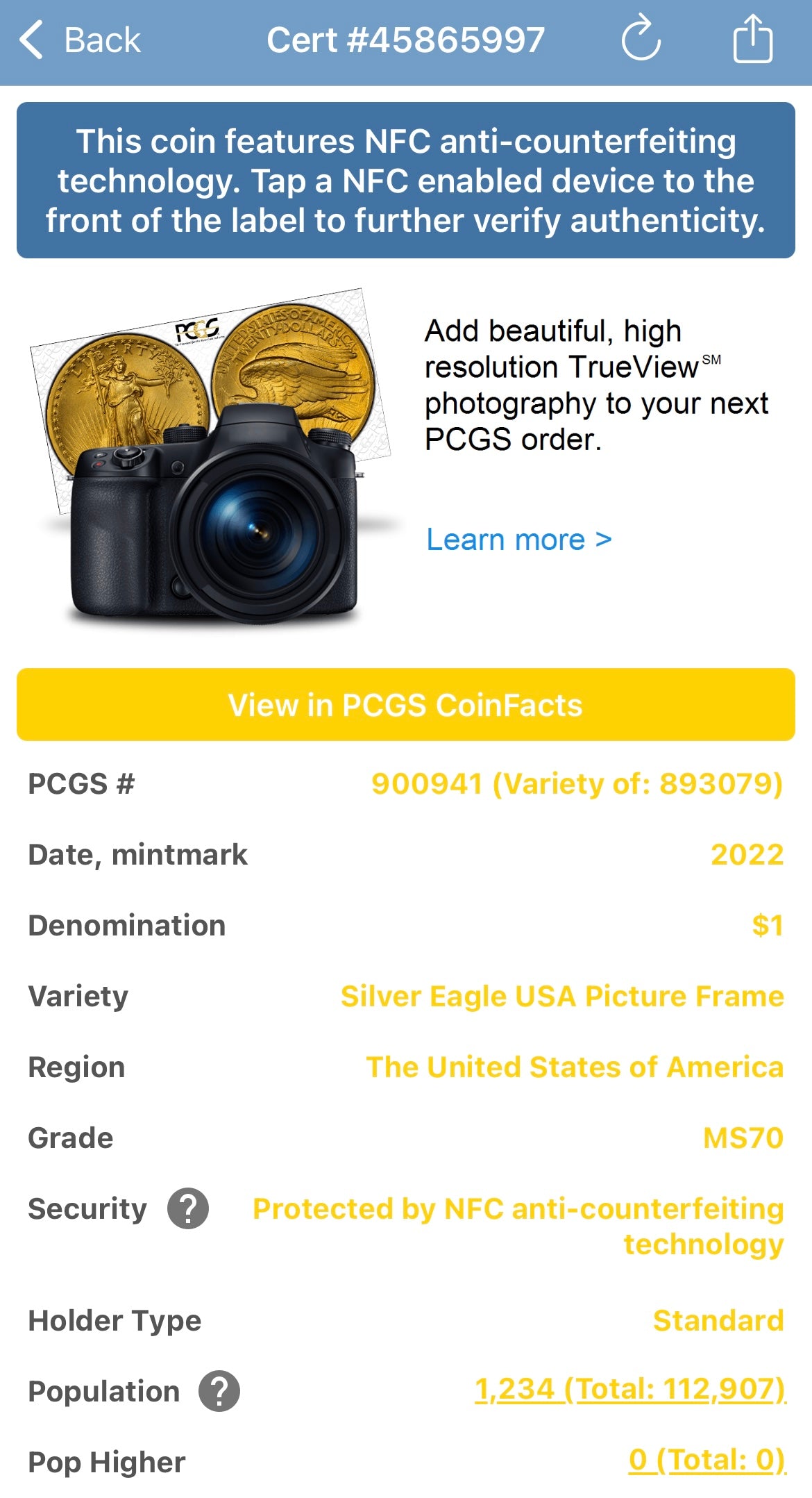 2022 $1 American Silver Eagle PCGS MS70 American Flag Holder (Rare 1 of 1,234)