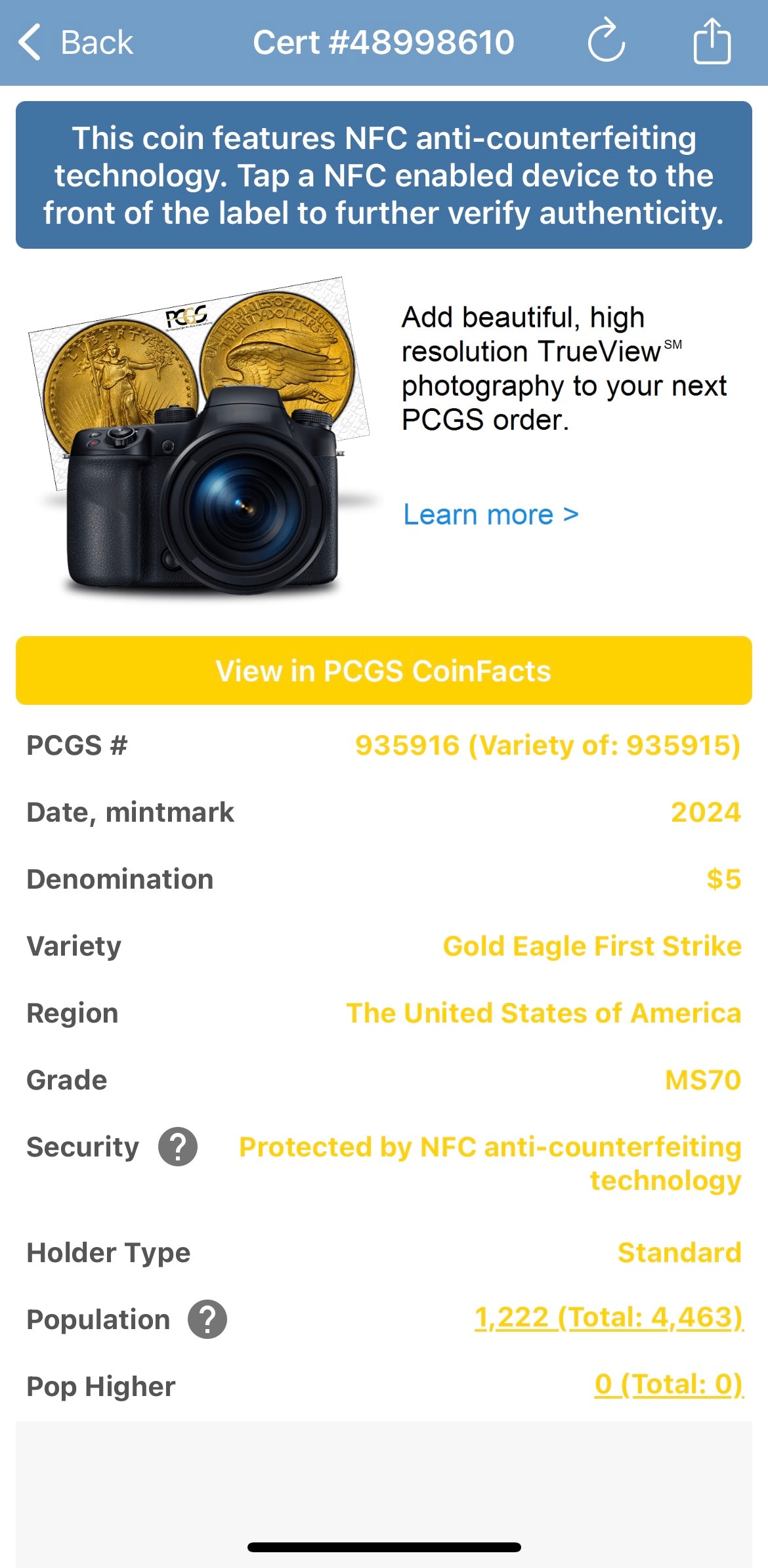 2024 $5 American Gold Eagle PCGS MS70 First Strike Flag Label (Rare 1 of 1,232)