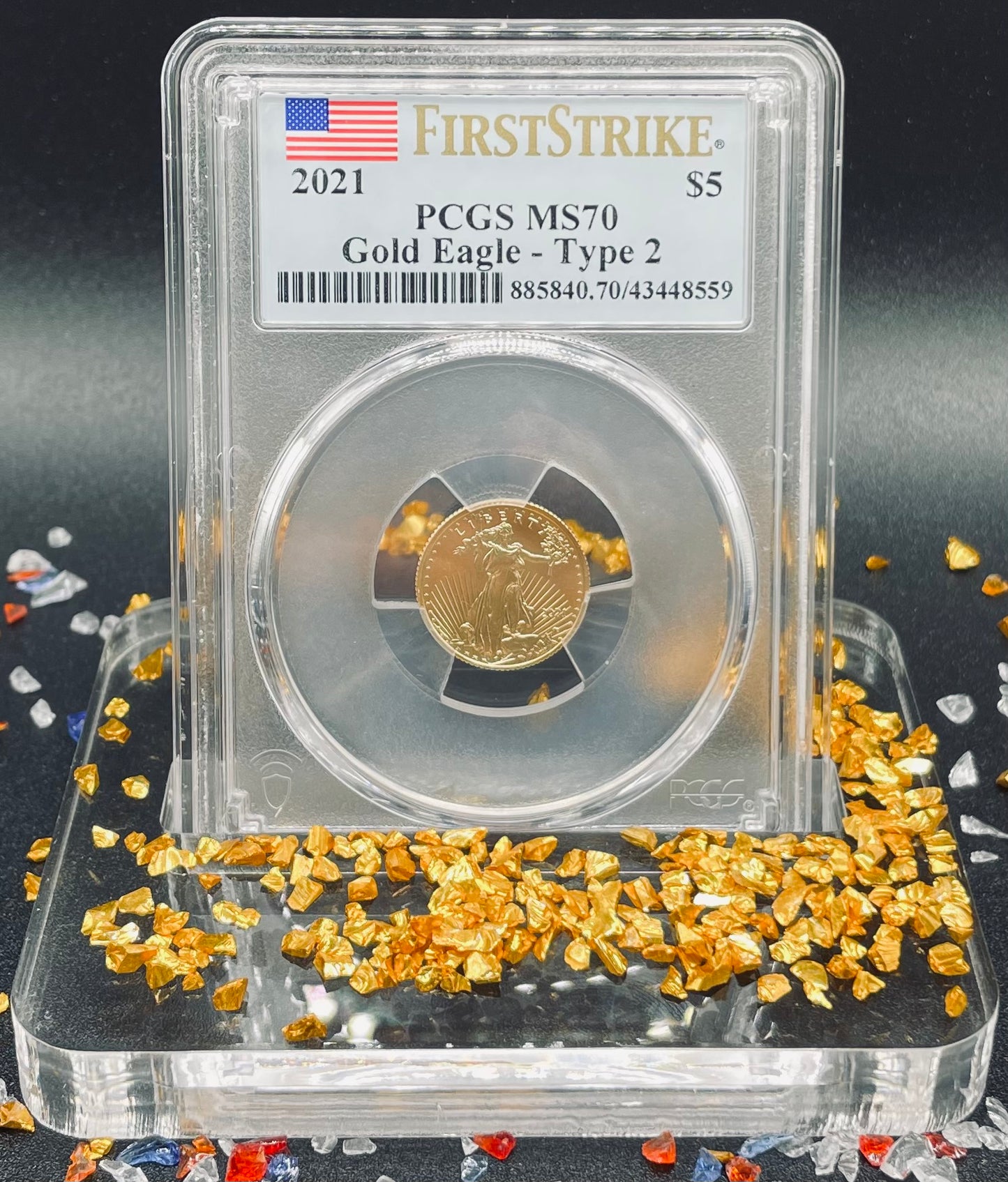 2021 $5 American Gold Eagle (2 Coin Set) PCGS MS70 First Strike Flag Type 1 and Type 2