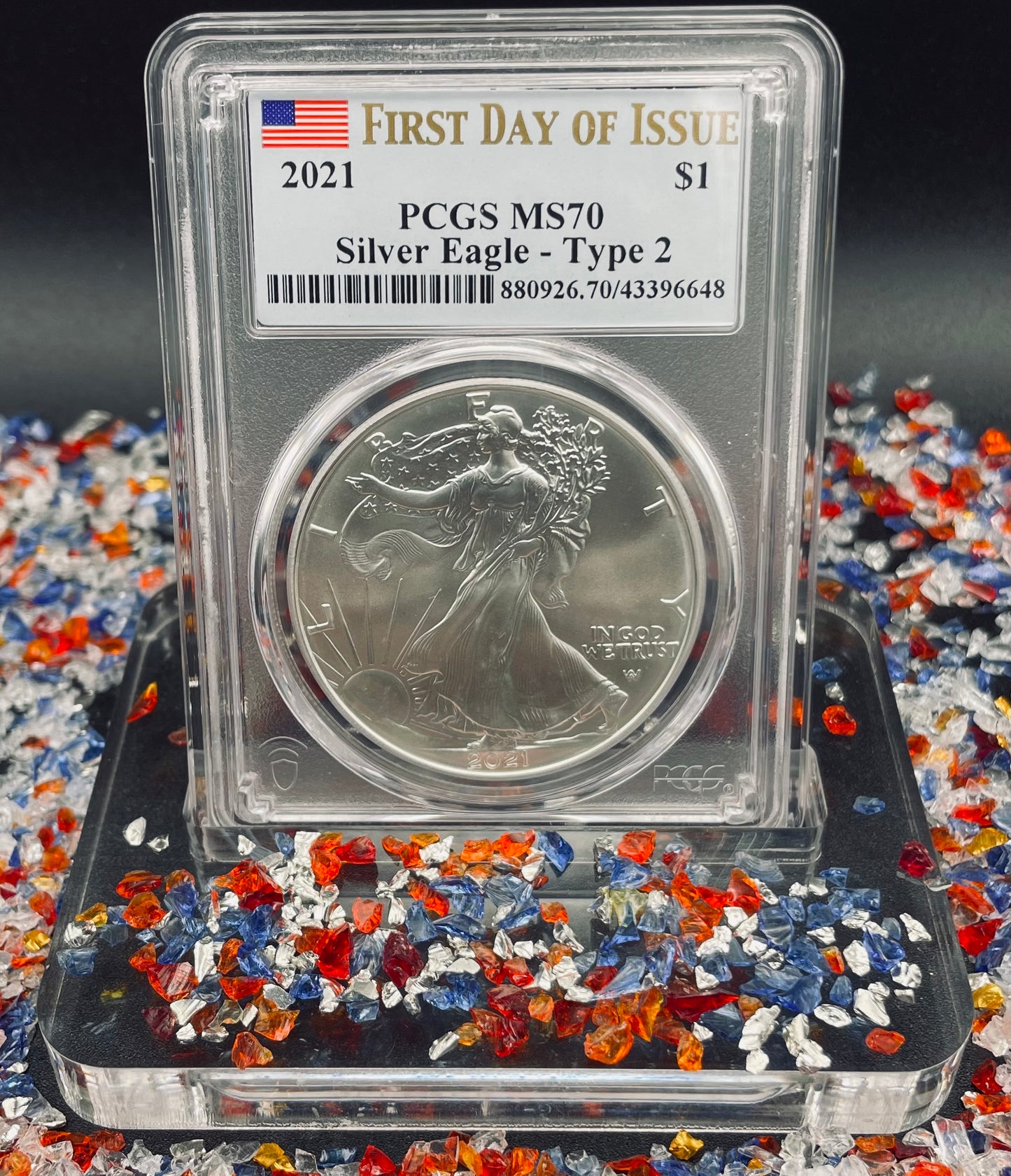 2021 $1 American Silver Eagle (2 Coin Set) PCGS MS70 First Day of Issue Type 1 & Type 2