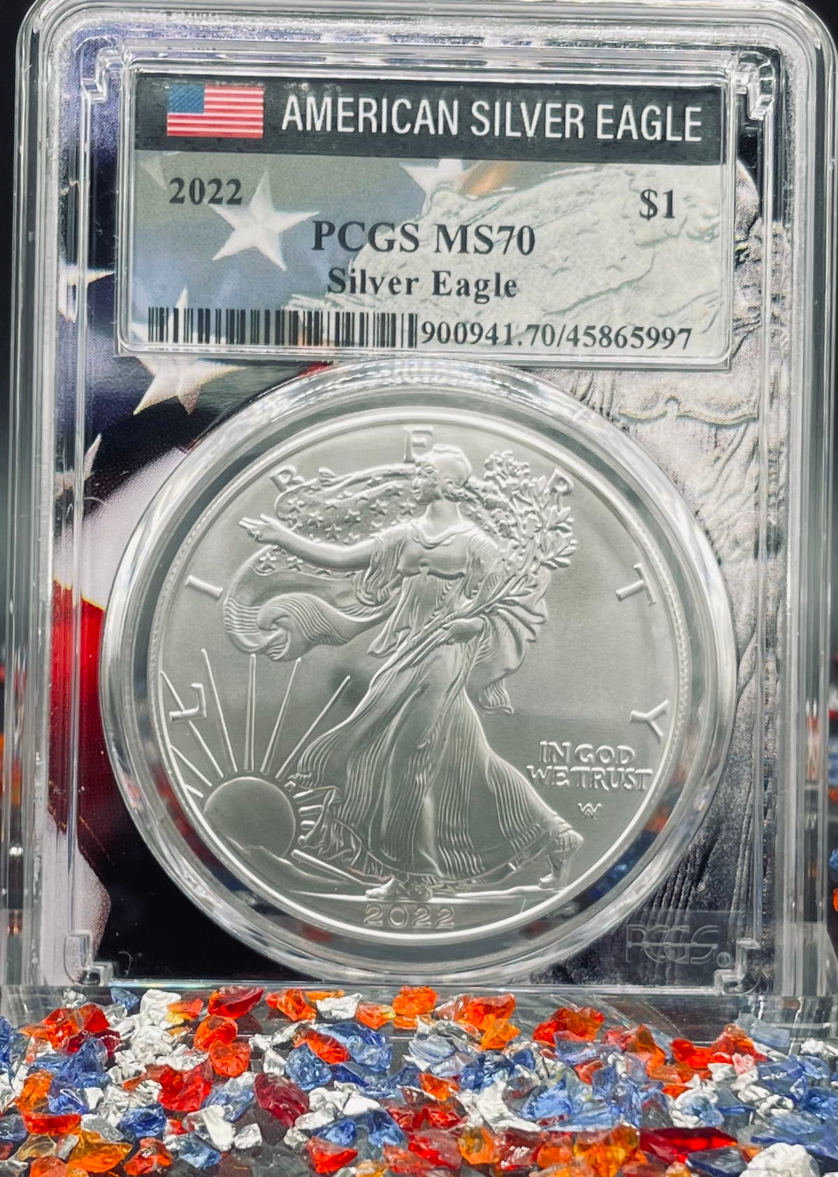 2022 $1 American Silver Eagle PCGS MS70 American Flag Holder (Rare 1 of 1,234)