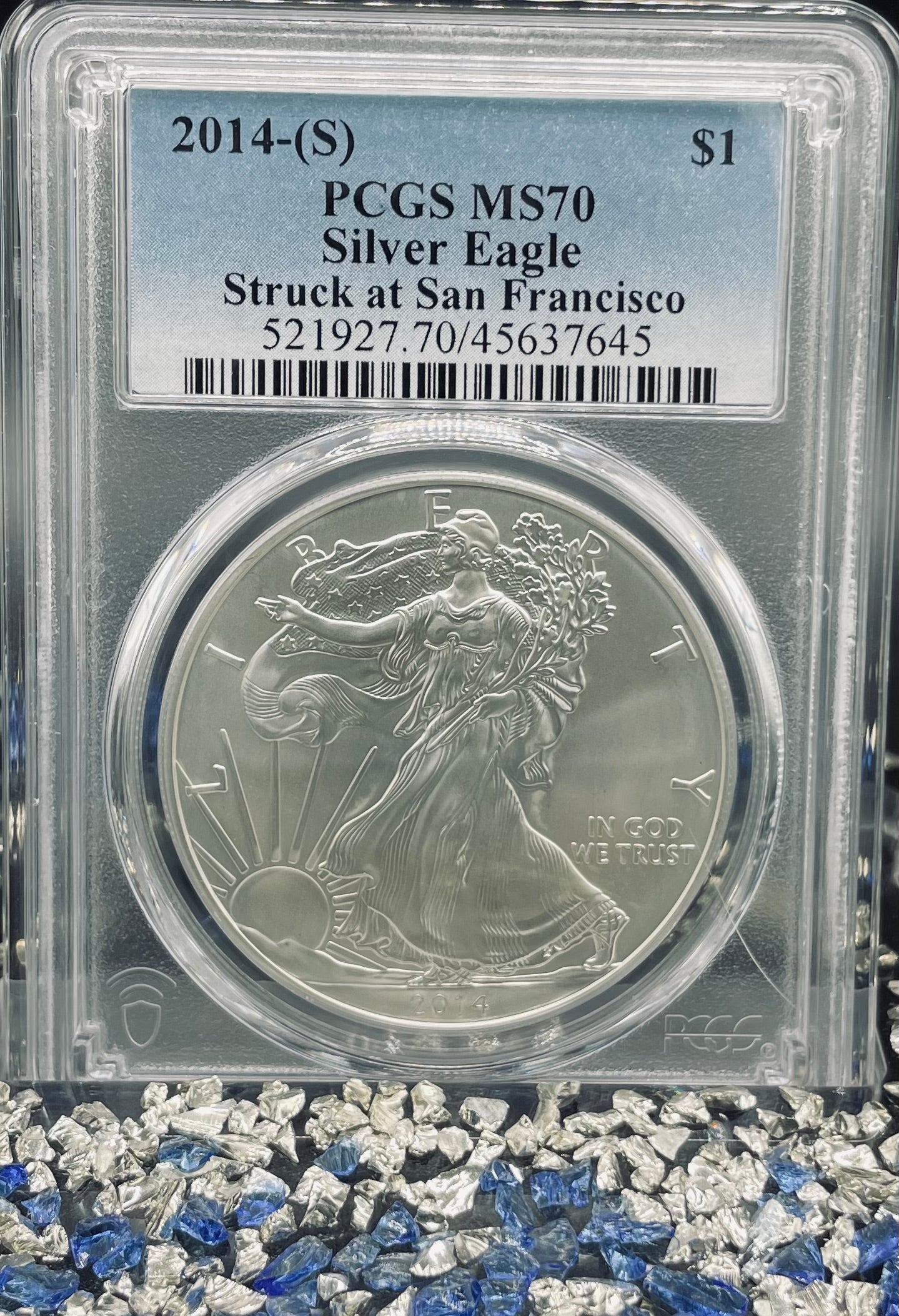 2014 (S) $1 American Silver Eagle PCGS MS70 Business Strike Blue Label Mint Condition (1 of 18,995)