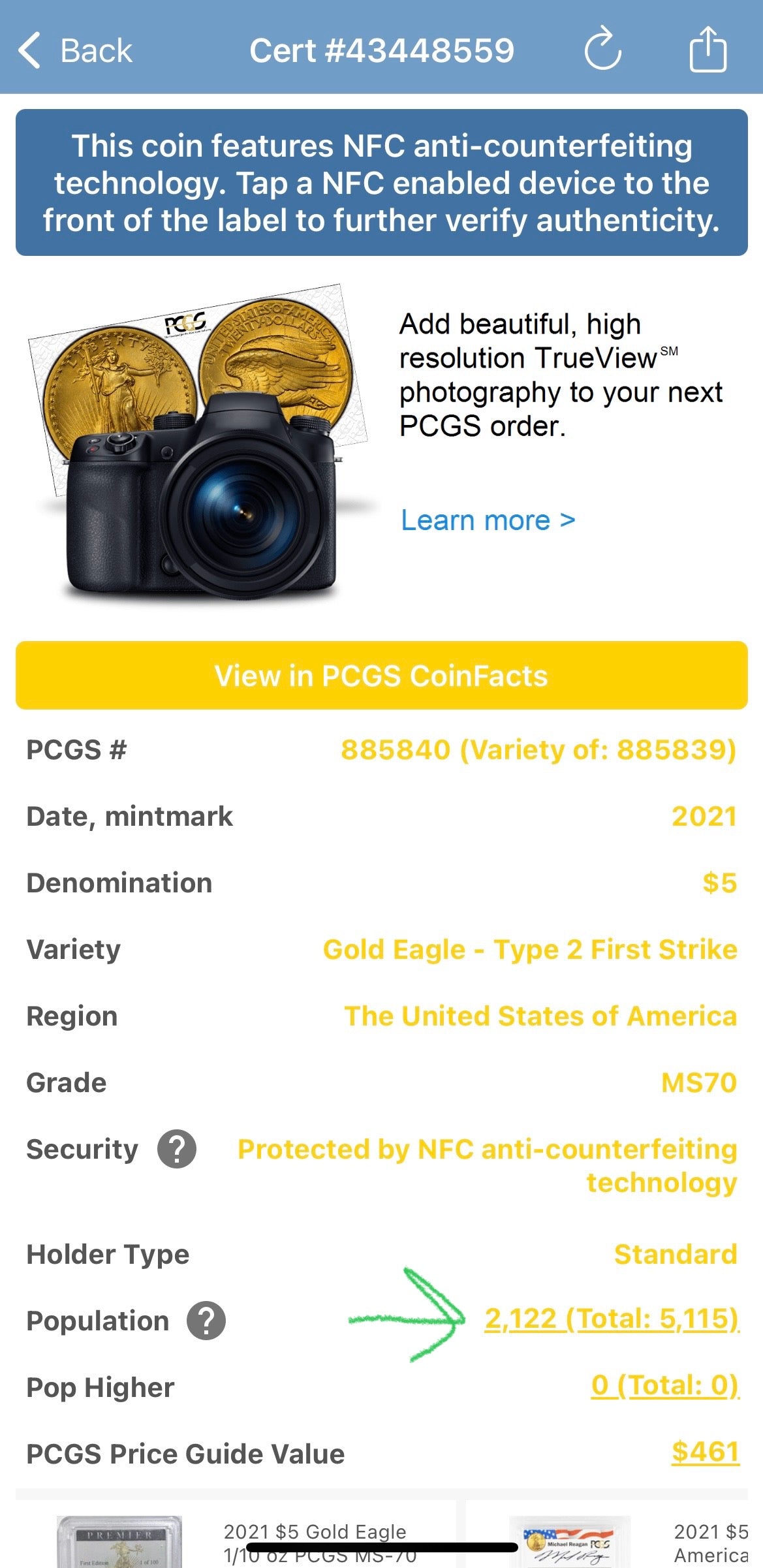 2021 $5 American Gold Eagle (2 Coin Set) PCGS MS70 First Strike Flag Type 1 and Type 2