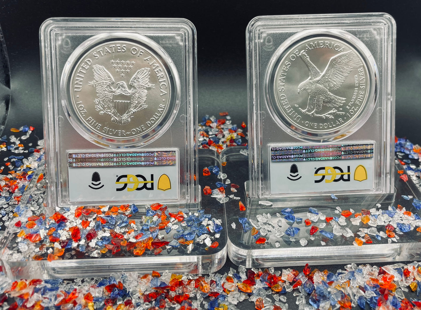 2021 $1 American Silver Eagle (2 Coin Set) PCGS MS70 First Day of Issue Type 1 & Type 2