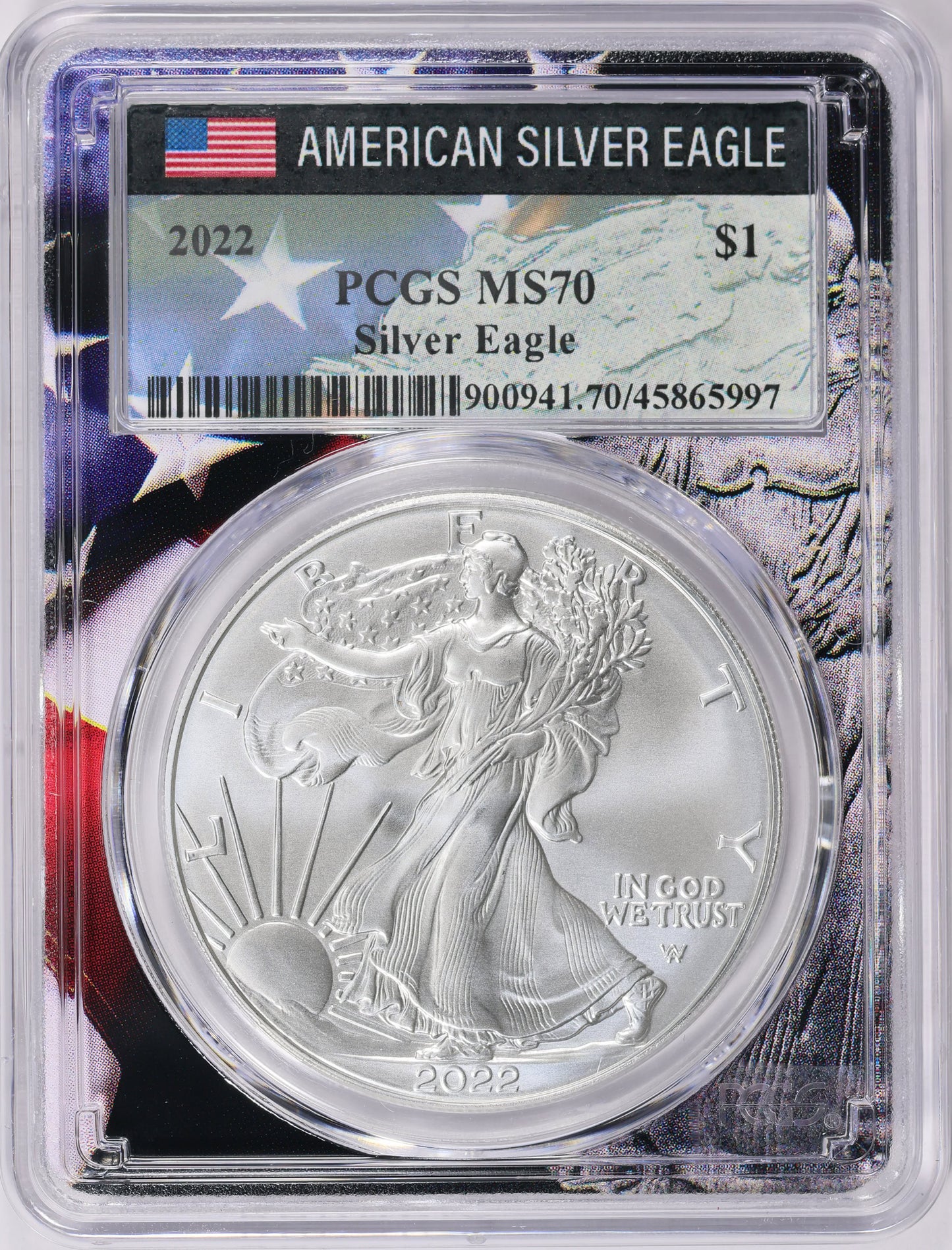 2022 $1 American Silver Eagle PCGS MS70 American Flag Holder (Rare 1 of 1,234)