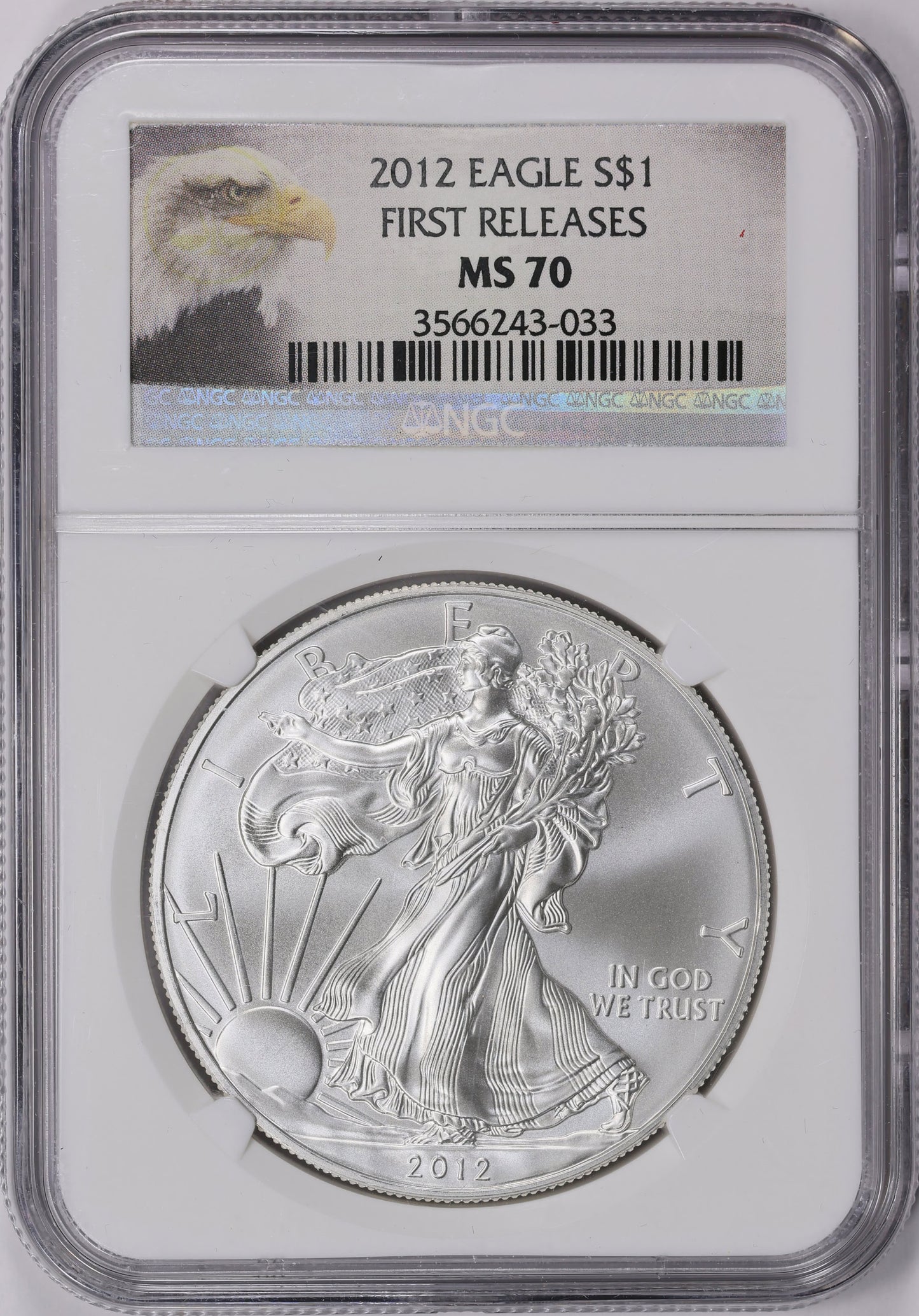 2012 $1 American Silver Eagle NGC MS70 First Releases American Eagle Label (1 of 39,967)