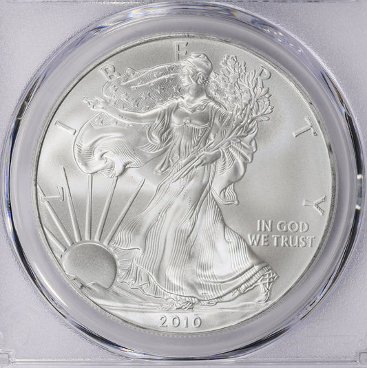 2010 Philadelphia $1 American Silver Eagle PCGS MS70 Business Strike Blue Label