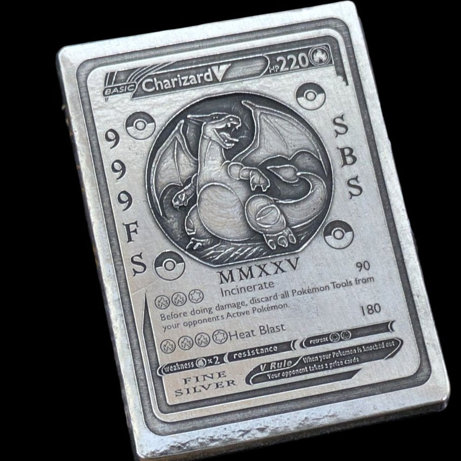 Pokémon 'Fire Charizard' 2.82 oz .999 Pure Silver Trading Card Hand Crafted by St Bee's in England, Satin Finish, Includes Poké Ball & COA, Mint Condition Limited Edition
