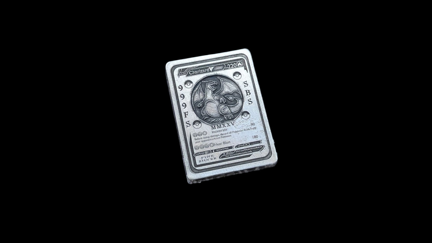 Pokémon 'Fire Charizard' 2.82 oz .999 Pure Silver Trading Card Hand Crafted by St Bee's in England, Satin Finish, Includes Poké Ball & COA, Mint Condition Limited Edition