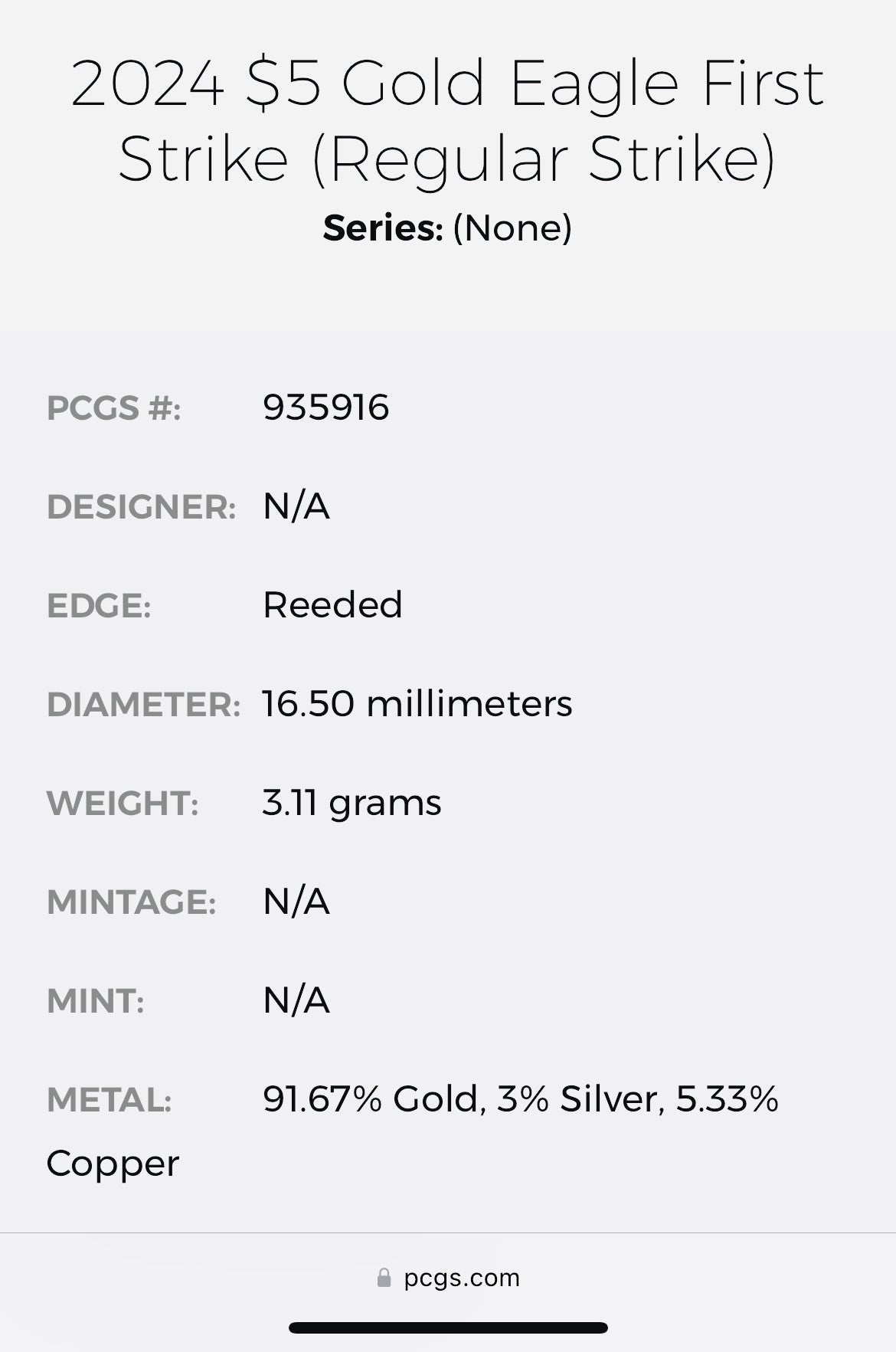 2024 $5 American Gold Eagle PCGS MS70 First Strike Flag Label (Rare 1 of 1,232)