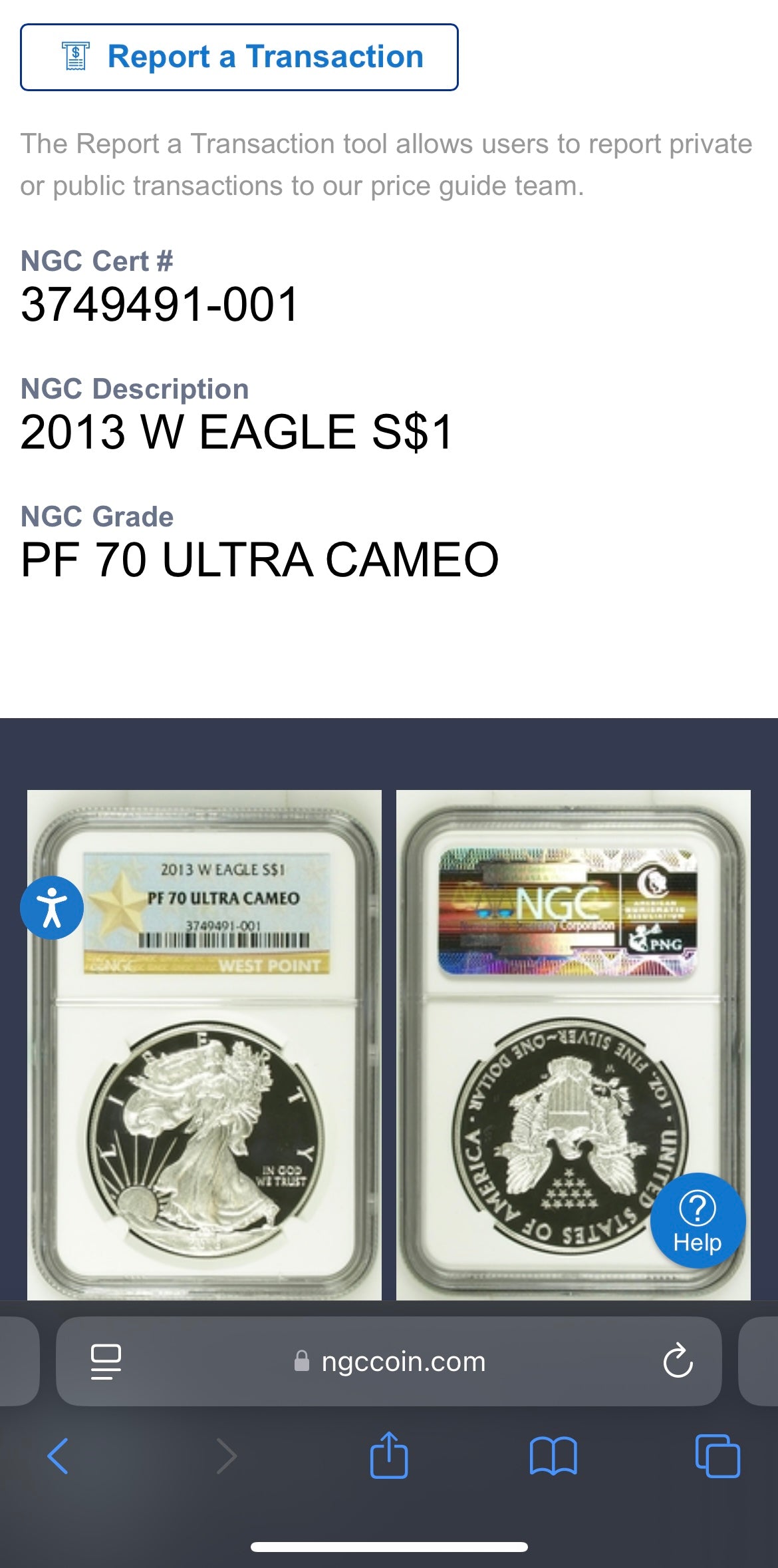 Proof 2013 (W) $1 American Silver Eagle NGC PF70 West Point Gold Star Label New Holder (1 of 8,788)