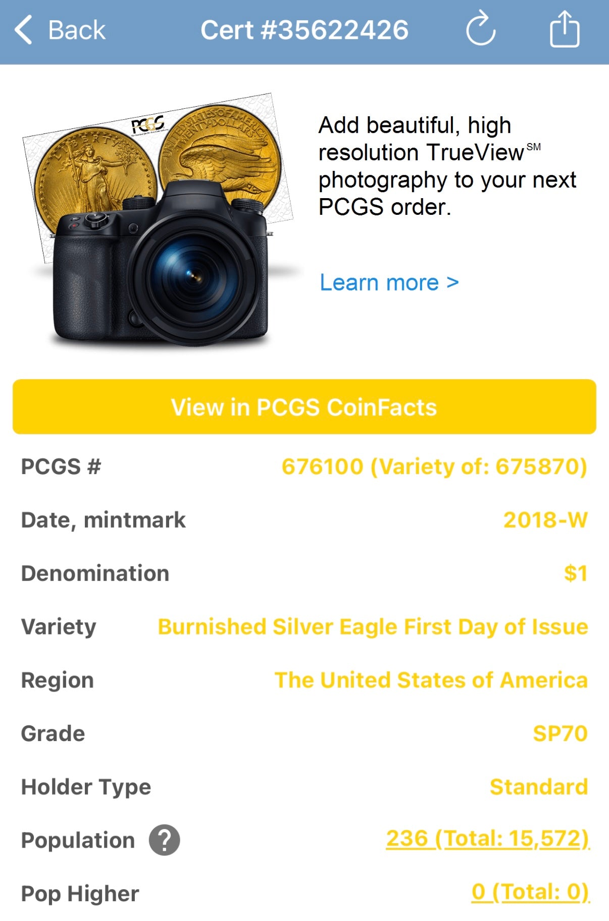 Burnished 2018 (W) $1 American Silver Eagle PCGS SP70 Denver First Day of Issue Silver Foil Label (1 of 236)