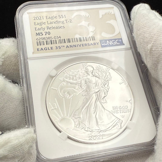 2021 $1 American Silver Eagle NGC MS70 T-2 Early Releases 35th Anniversary Mint Condition