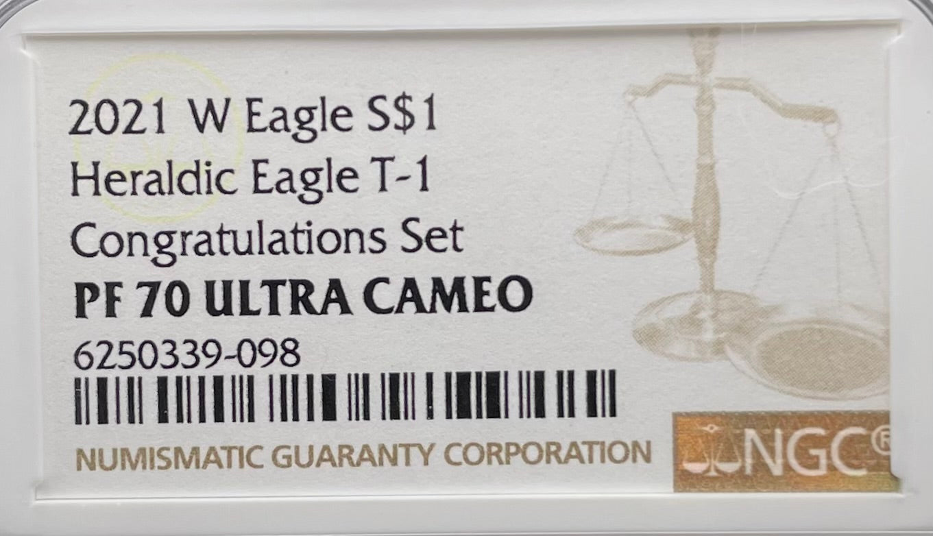 Proof 2021 (W) $1 American Silver Eagle NGC PF70 Type 1 Congratulations Set Modern Brown Label Mint Condition (Rare 1 of 984)