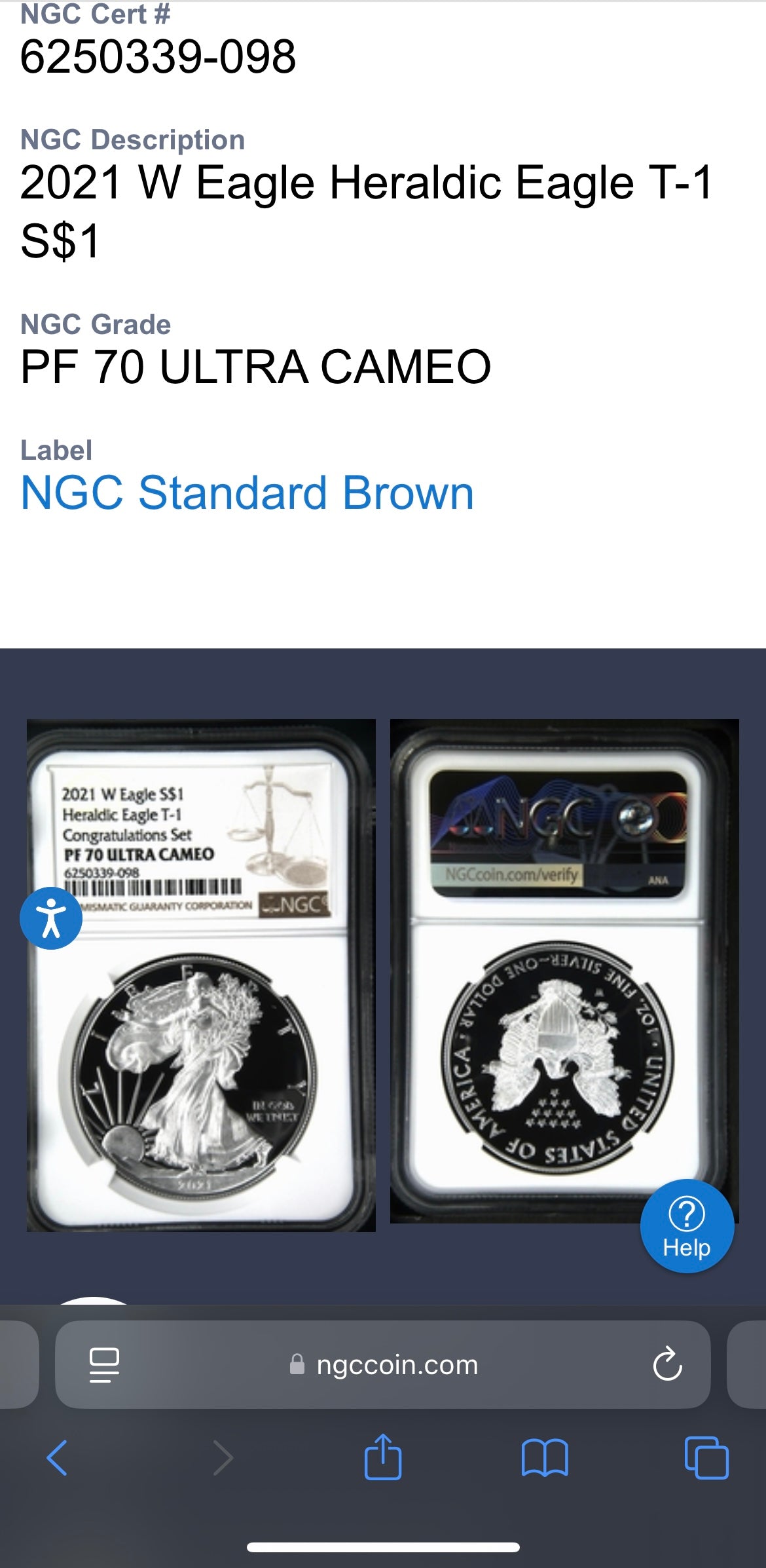 Proof 2021 (W) $1 American Silver Eagle NGC PF70 Type 1 Congratulations Set Modern Brown Label Mint Condition (Rare 1 of 984)