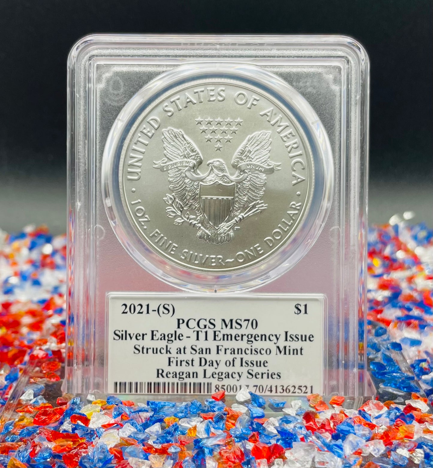 2021 (S) $1 American Silver Eagle PCGS MS70 FDOI Type 1 Reagan Legacy Series Signed Label (1 of 529)