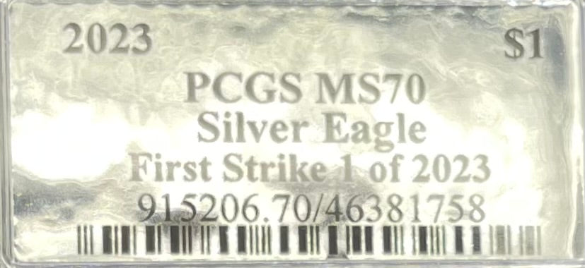 2023 $1 American Silver Eagle PCGS MS70 First Strike Silver Foil Label (Rare 1 of 2023)
