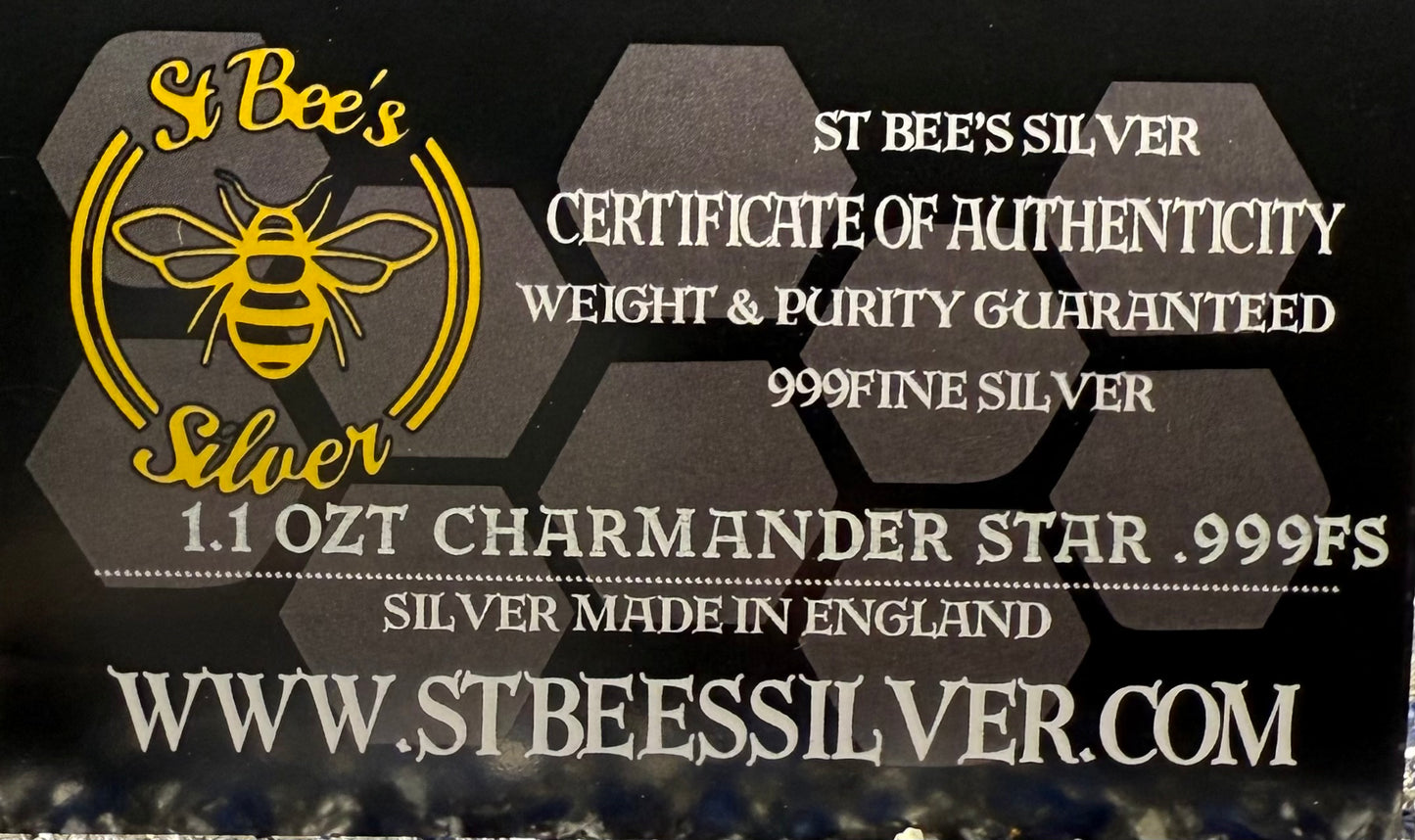 Pokémon 'Charmander Star' 1.1 oz .999 Fine Silver Star Hand Crafted by St Bee's in England, Shiny Finish, Includes Poké Ball & COA, Mint Condition, Limited Edition