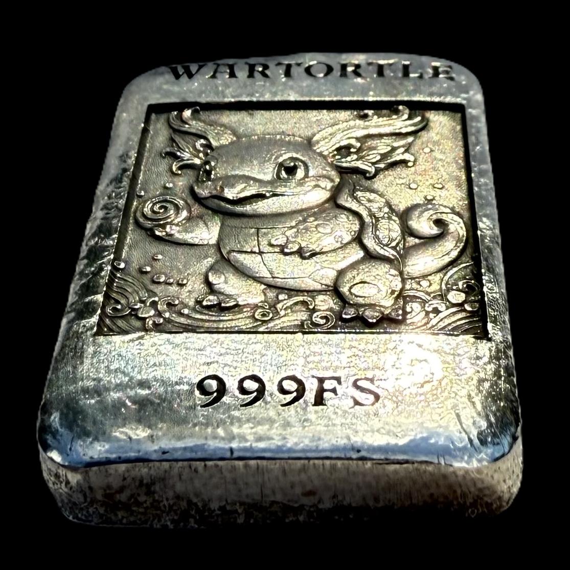 'Pokémon Wartortle Bar' 1.22 oz .999 Fine Silver Bar, Hand Crafted by St Bee's in England, Shiny Finish, Includes Wood Treasure Chest, COA, Mint Condition (Prototype)