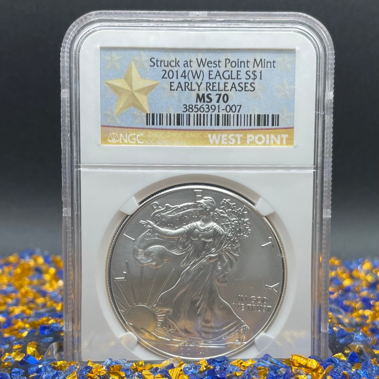 2014 (W) $1 American Silver Eagle NGC MS70 West Point Gold Star Label (Rare 1 of 18,292)