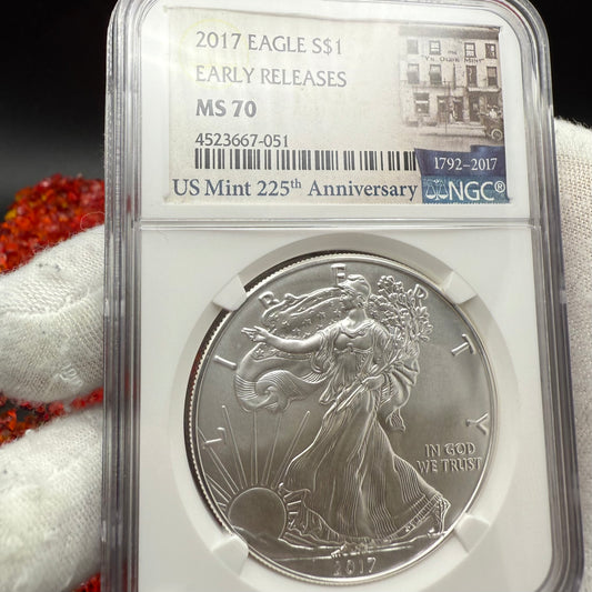 2017 $1 American Silver Eagle NGC MS70 Early Releases 225th Anniversary Mint Condition
