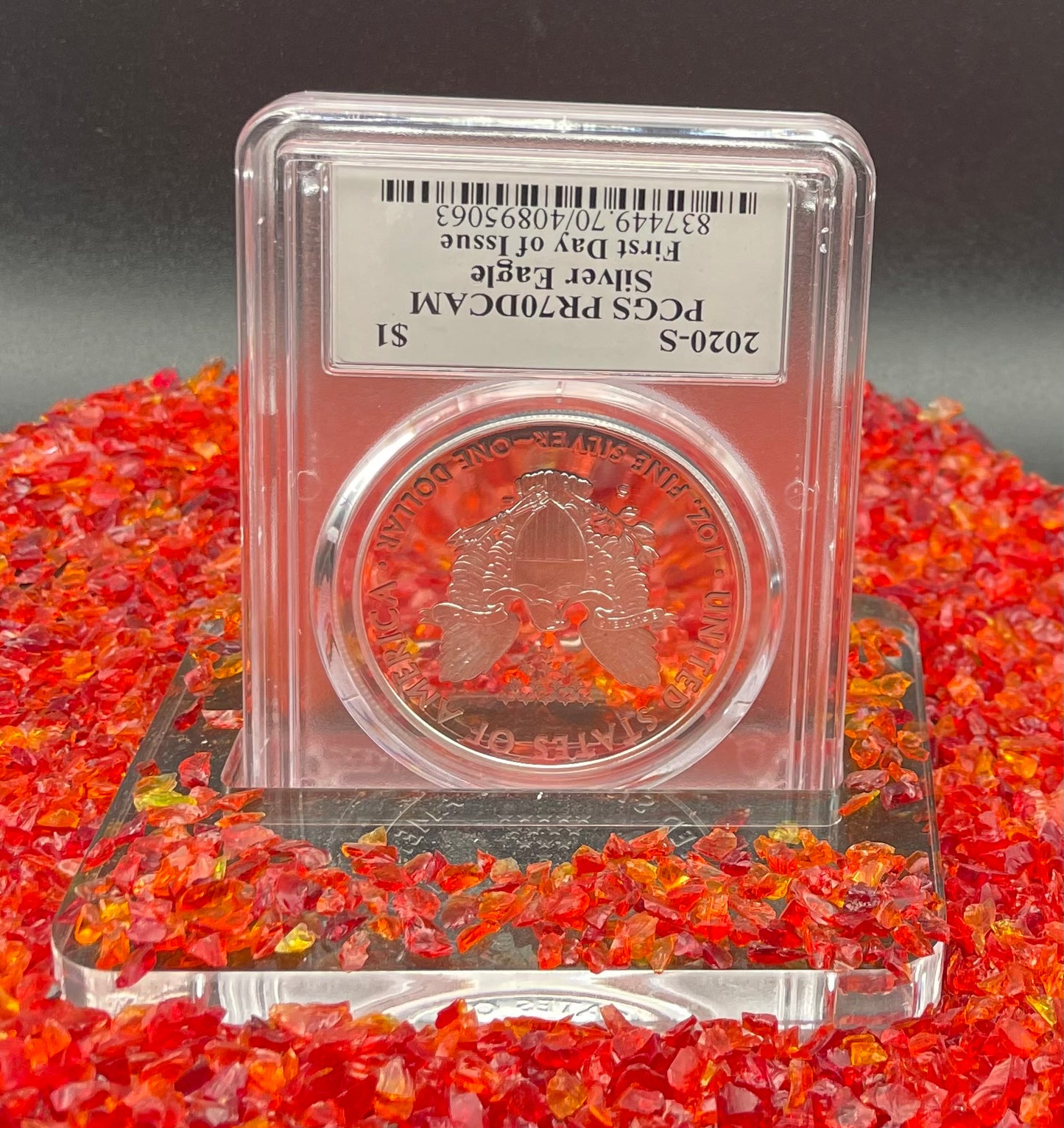 Proof 2020 (S) $1 American Silver Eagle PCGS PR70DCAM FDOI American Flag Label Jim Peed Signed Label Mint Condition (1 of 1,295)