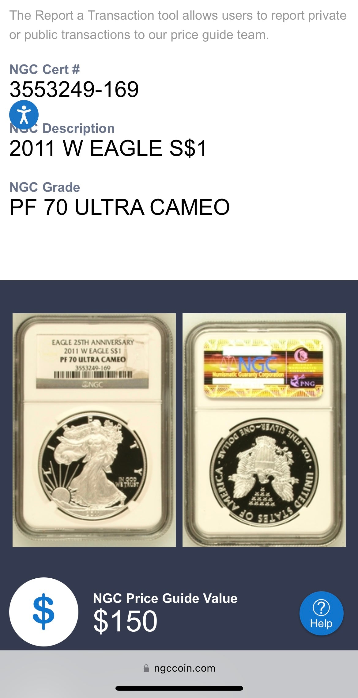 Proof 2011 (W) $1 American Silver Eagle NGC PF70 Brown Label 25th Anniversary ( 1 of 5,562)
