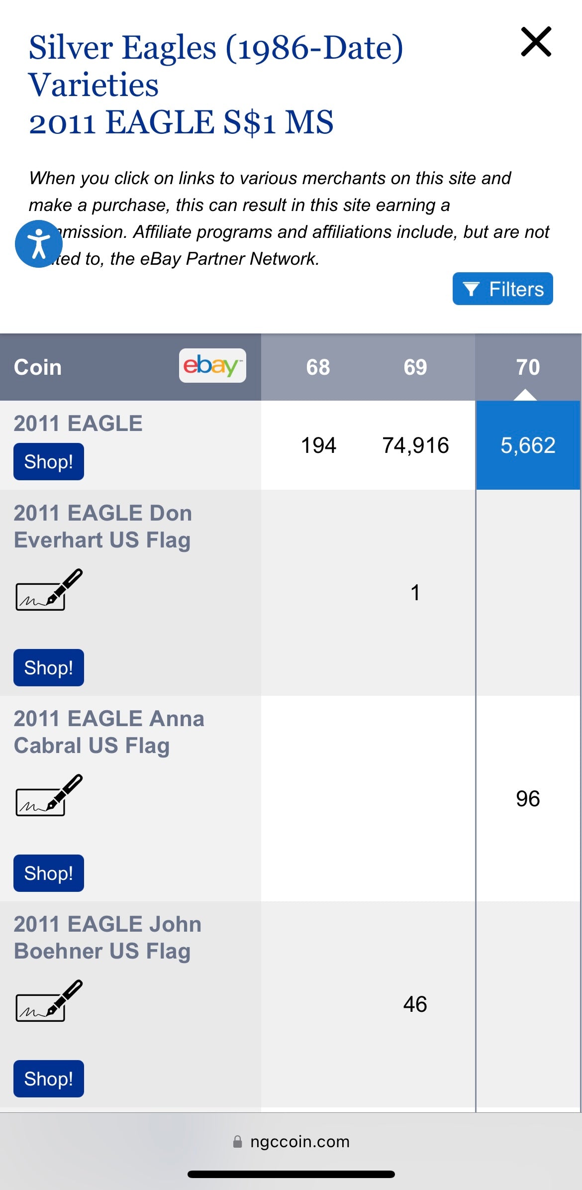 Proof 2011 (W) $1 American Silver Eagle NGC PF70 Brown Label 25th Anniversary ( 1 of 5,562)