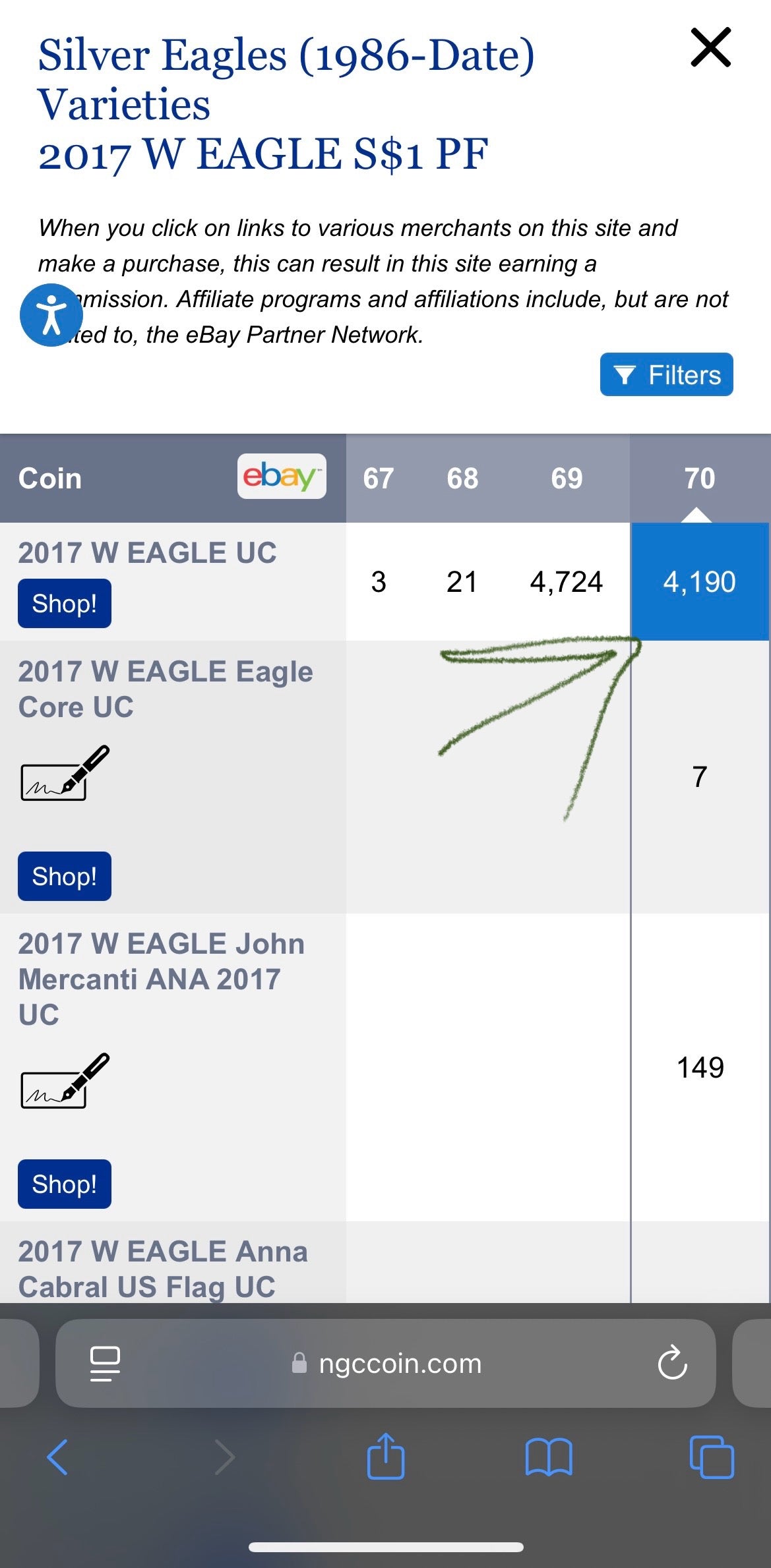 Proof 2017 (W) $1 American Silver Eagle NGC PF70 Modern Brown Label Mint Condition (1 of 4,190)