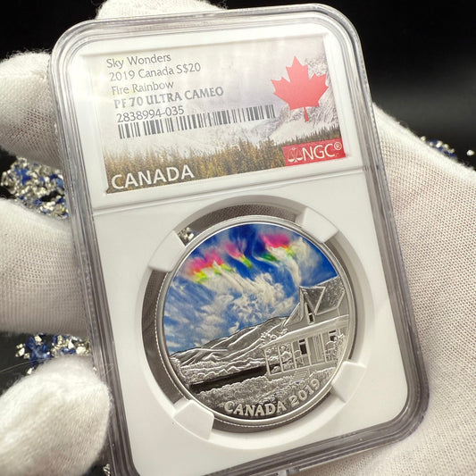 2019 $20 Canada Silver Dollar PCGS PR70DCAM Sky Wonders Fire Rainbow Colorized (1 of 12) Mint!