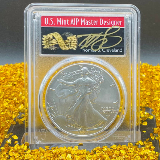 2022 $1 American Silver Eagle PCGS MS70 First Strike U.S. Mint AIP Master Designer Thomas Cleveland Signed Label (1 of 500)