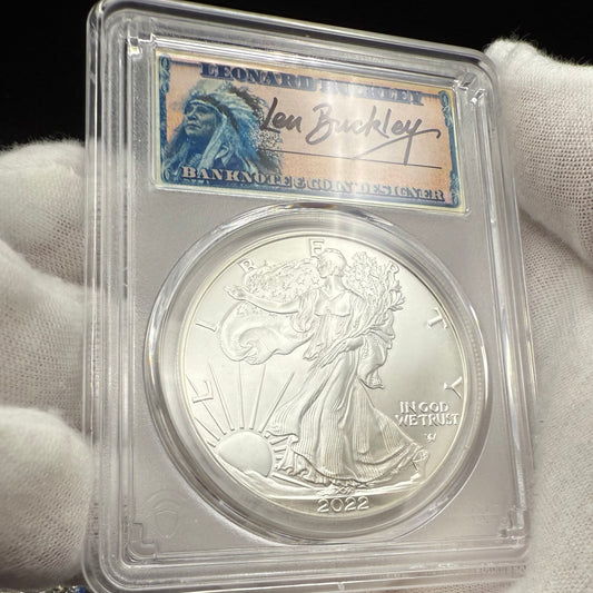 2022 $1 American Silver Eagle PCGS MS70 FDOI Leonard Buckley Signed Rare 1 of 200 Mint