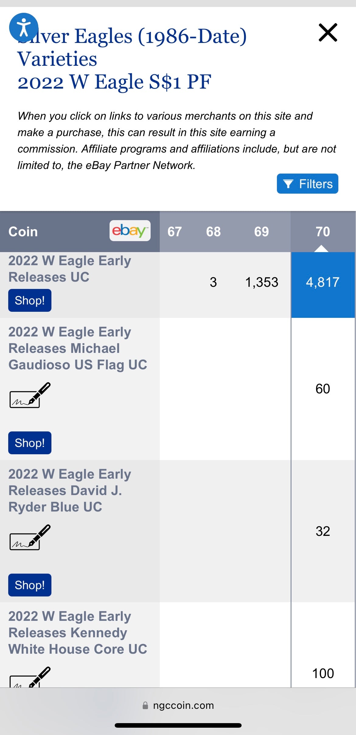 Proof 2022 (W) $1 American Silver Eagle NGC PF70 Early Releases Modern Blue Label Mint Condition (1 of 4,817)