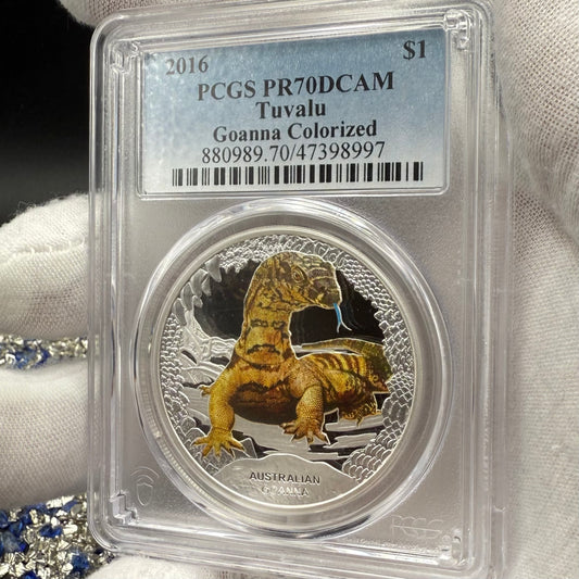 2016 1 oz Tuvaluan Silver Dollar $1 PCGS PR70DCAM Remarkable Reptiles Goanna Colorized (1 of 3)
