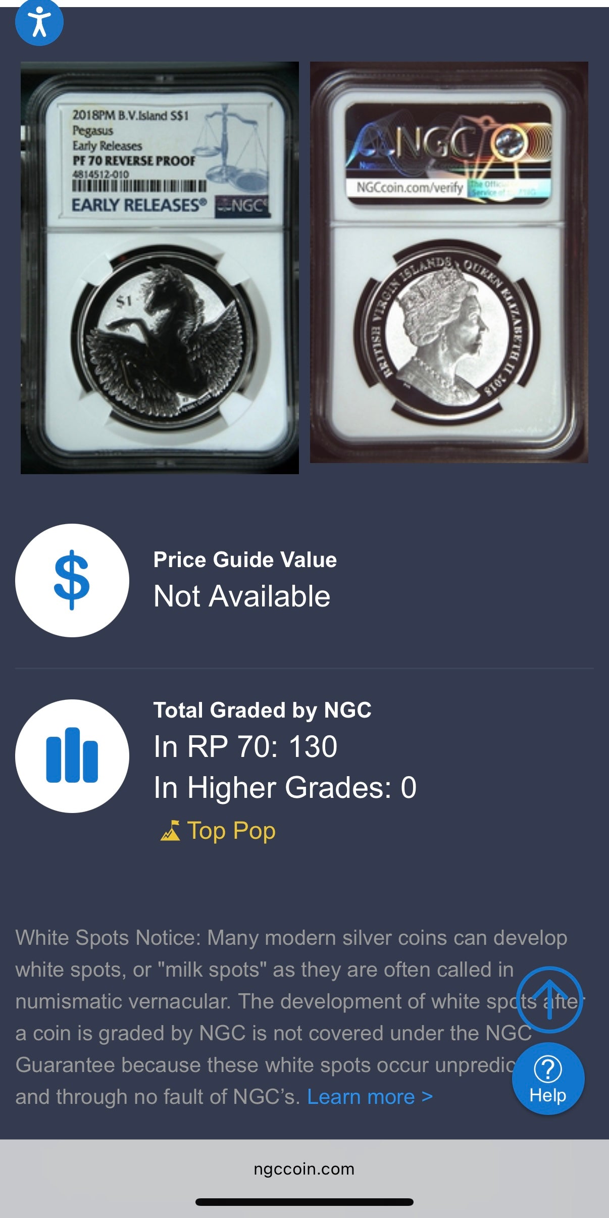 2018 British Virgin Islands Silver Dollar $1 NGC Early Releases PF70UC Pegasus (1 of 130) Mint!