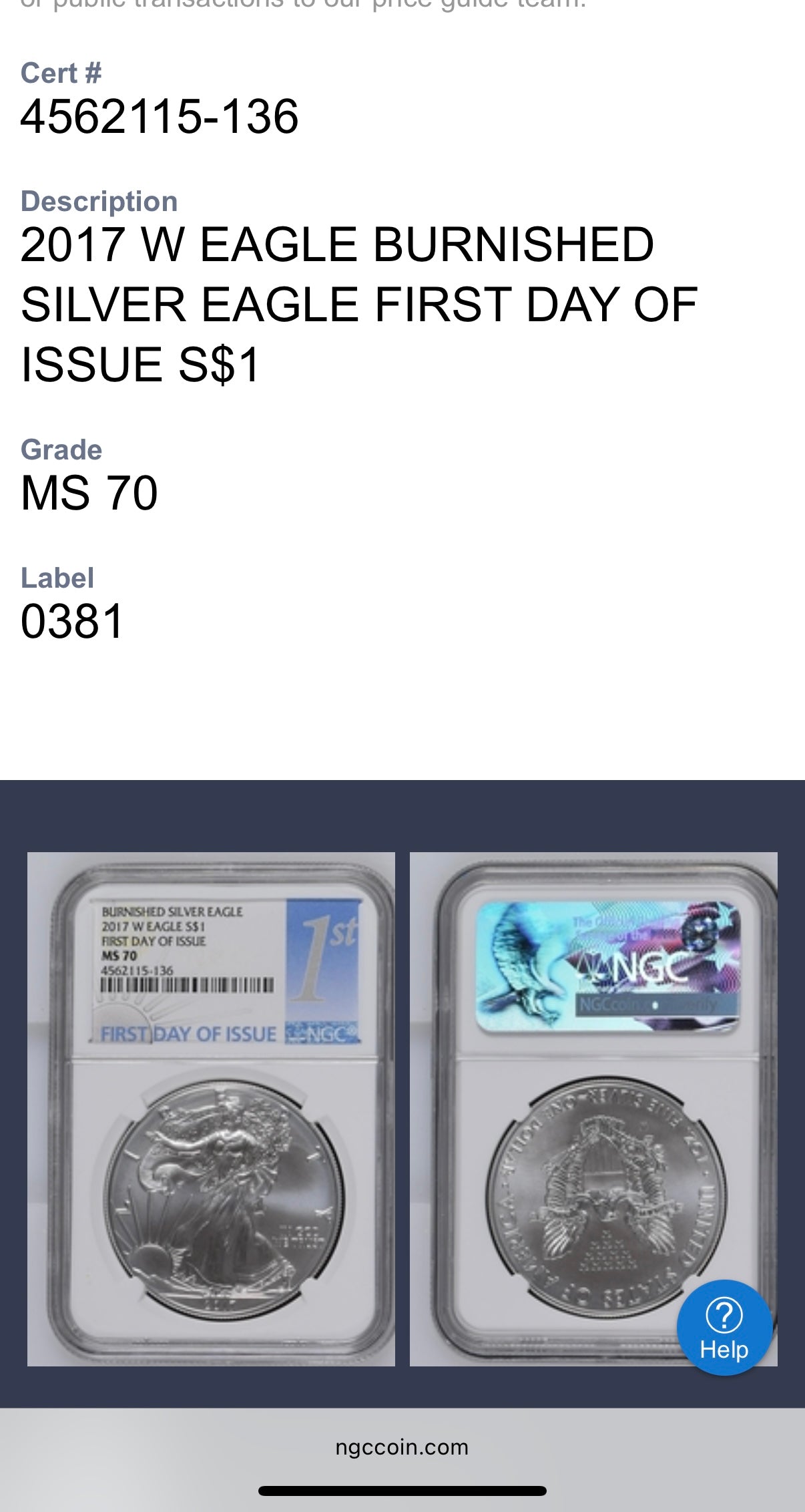Burnished 2017 (W) $1 American Silver Eagle NGC MS70 FDOI Classic Blue Label Mint!