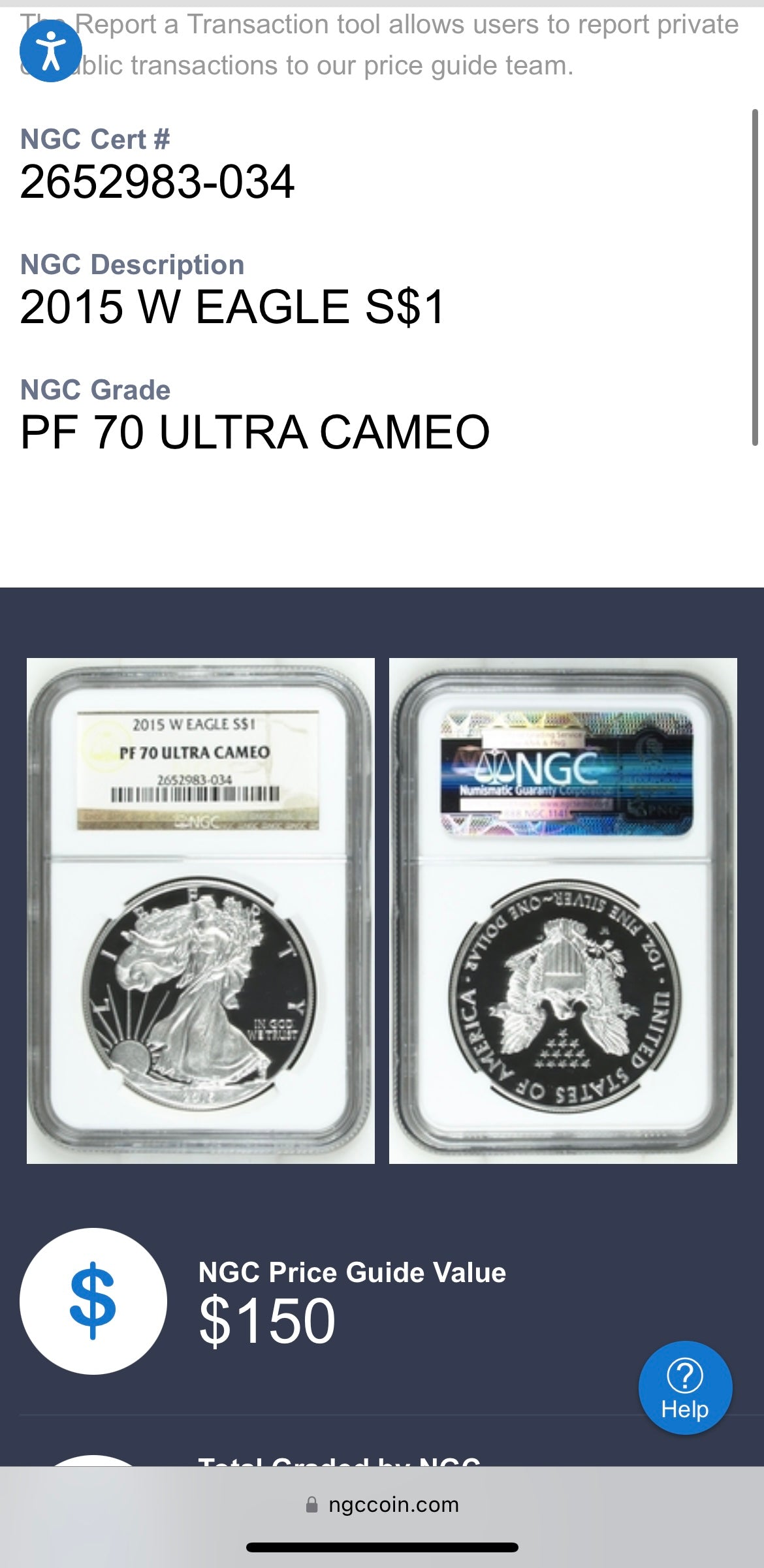 Proof 2015 (W) $1 American Silver Eagle NGC PF70 Classic Brown Label Mint Condition ( 1 of 9,548)