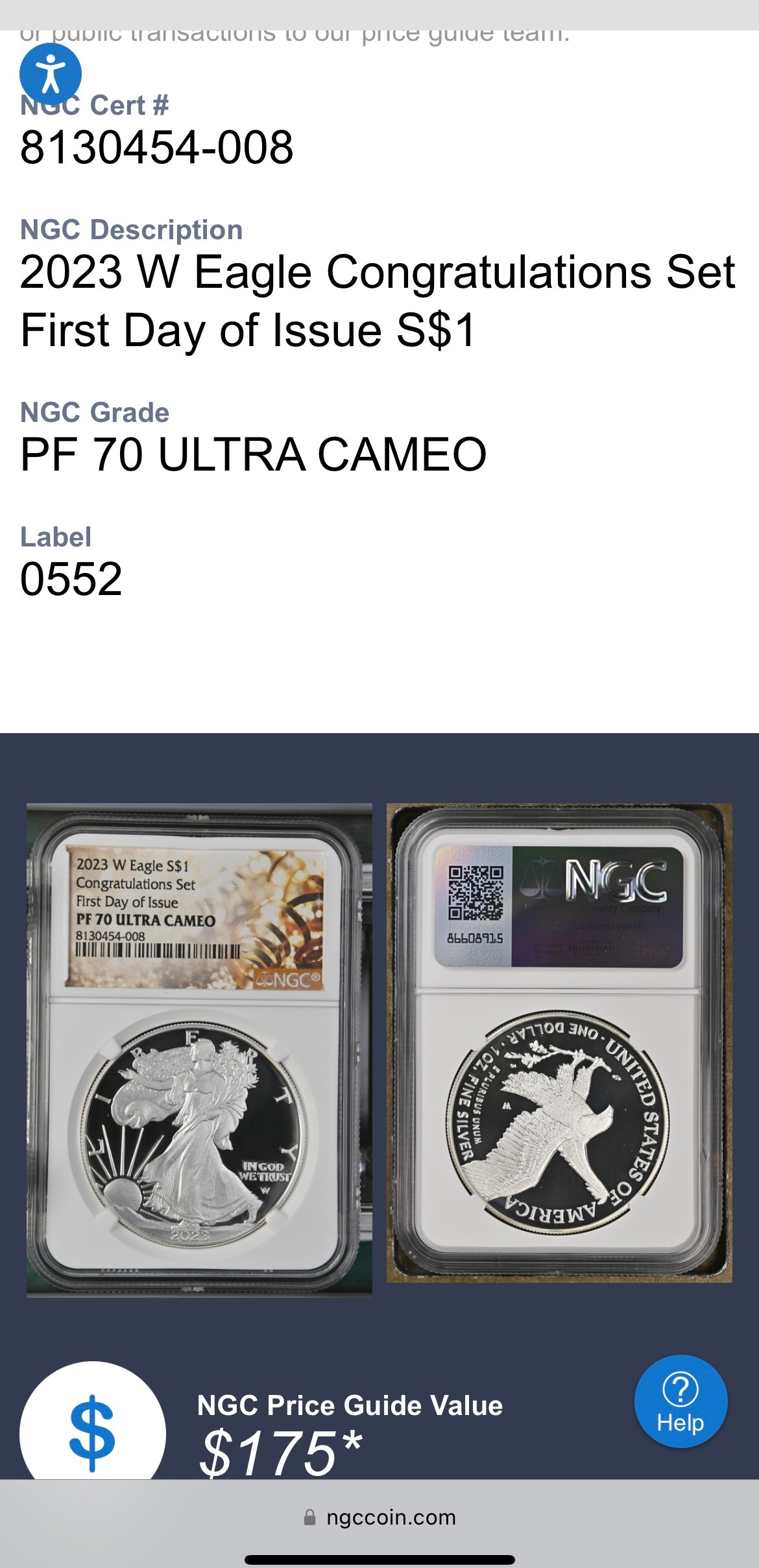 Proof 2023 (W) $1 American Silver Eagle NGC PF70 First Day of Issue Congratulations Set Confetti Label Mint Condition (1 of 2,264)