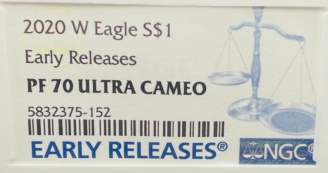 Proof 2020 (W) $1 American Silver Eagle NGC PF70 Early Releases Modern Blue Label Mint Condition (1 of 4,472)