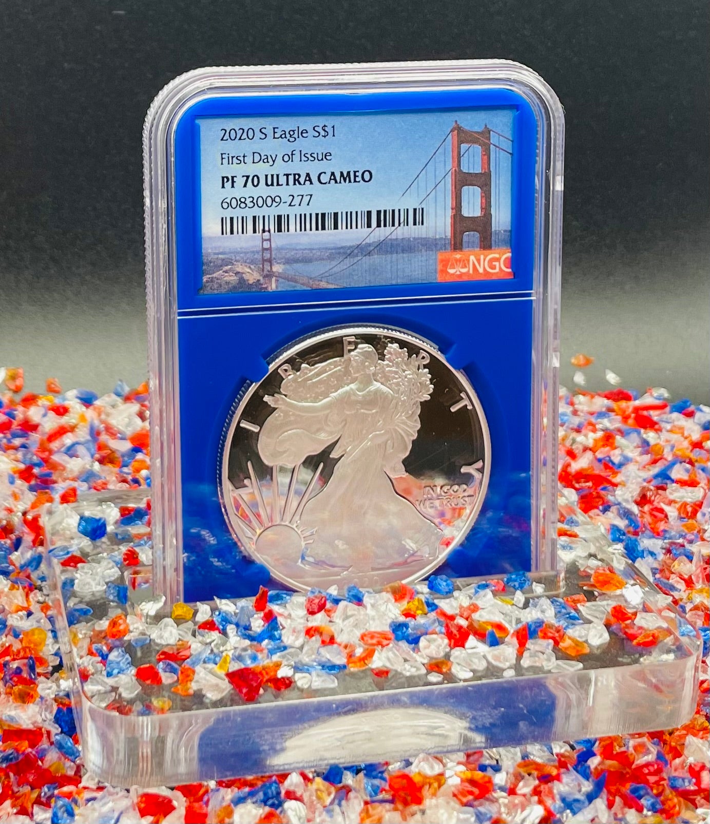 Proof 2020 (S) $1 American Silver Eagle NGC PF70UC FDOI Golden Gate Label Blue Core (1 of 7,634)