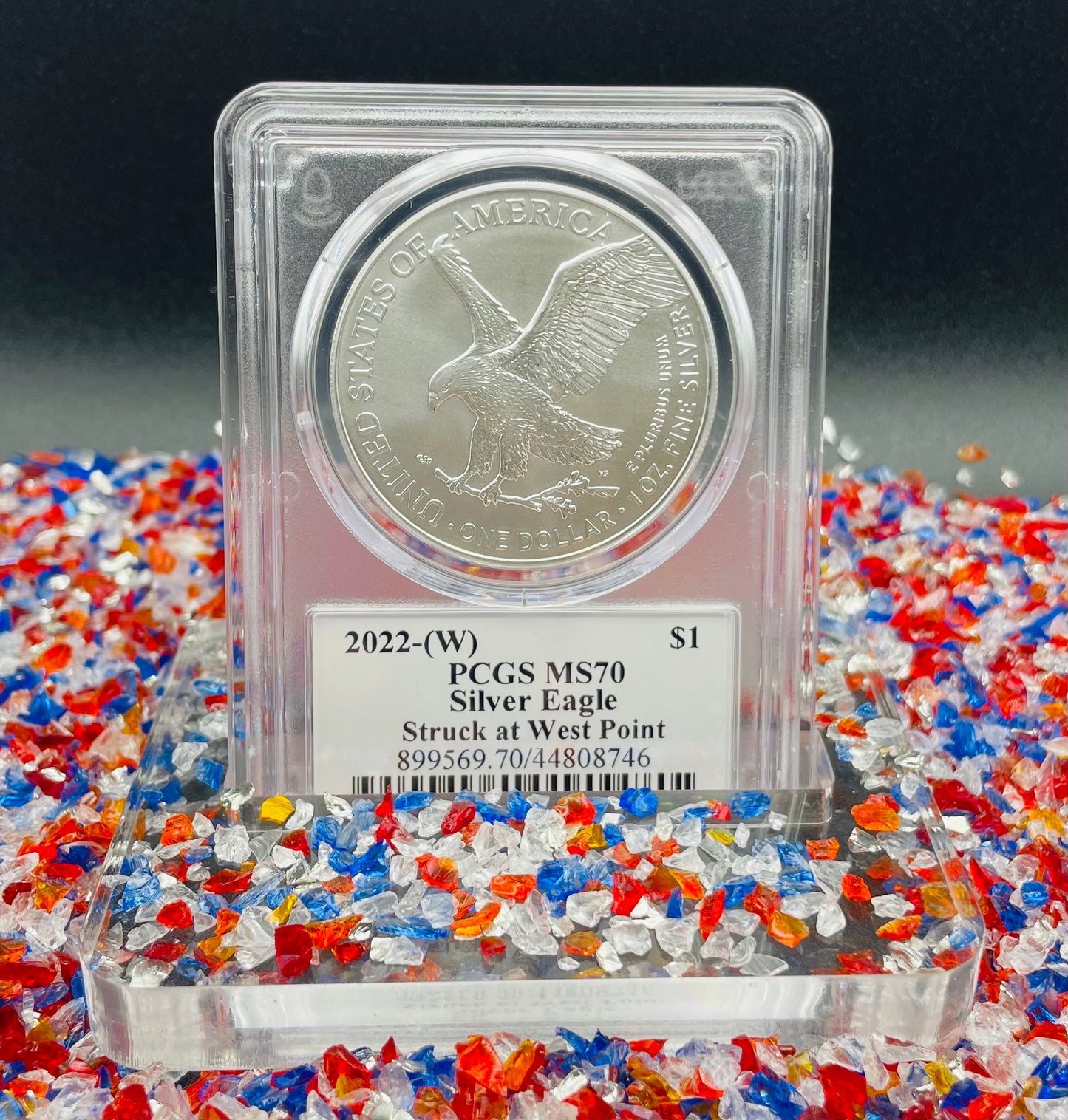 2022 (W) $1 American Silver Eagle PCGS MS70 Master Designer Thomas Cleveland Signed American Flag Black Label Mint Condition (1 of 150)