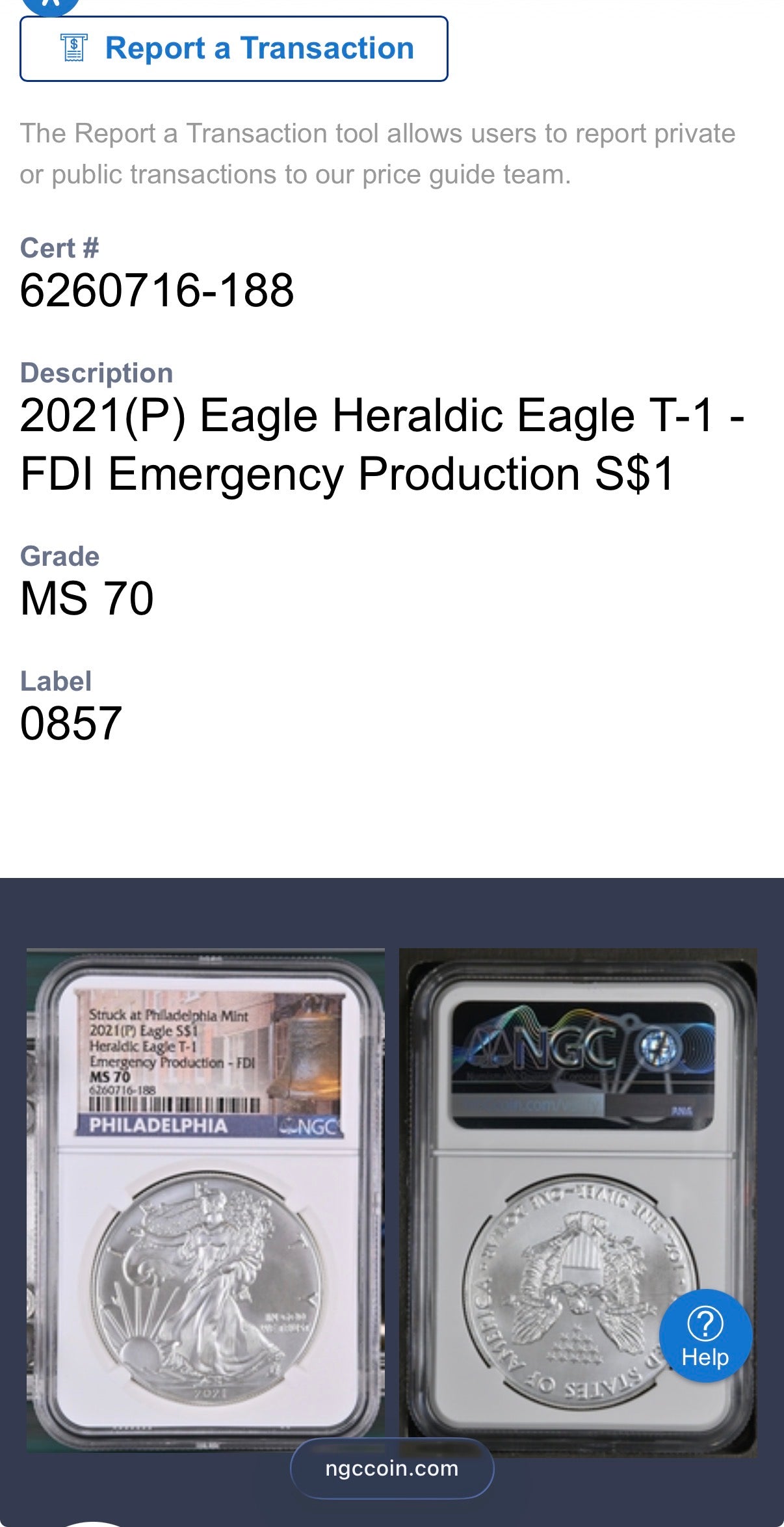 2021 (P) $1 American Silver Eagle NGC MS70 Type 1 FDOI Emergency Issue Mint Condition