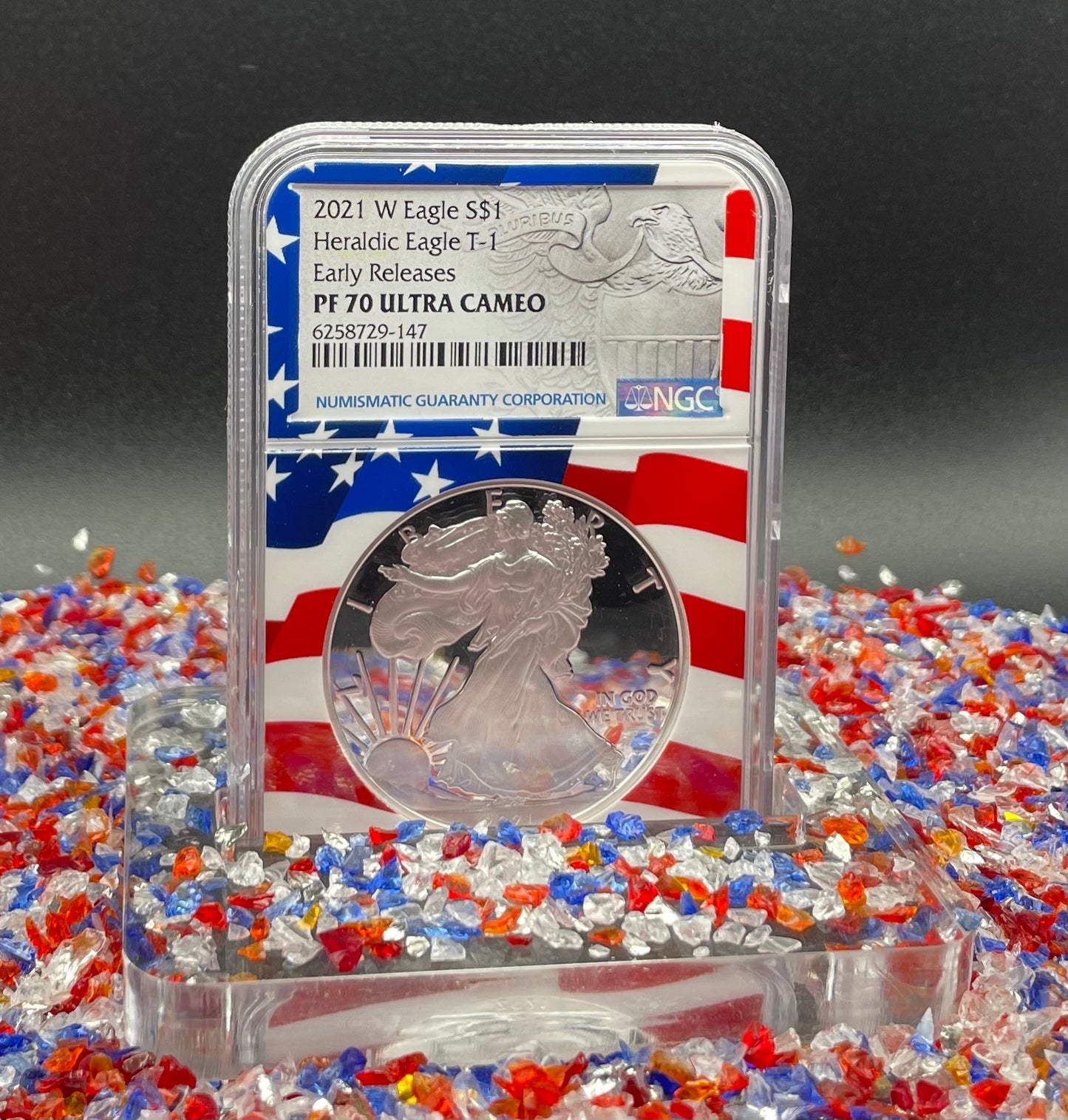 Proof 2021 (W) $1 American Silver Eagle NGC PF70 Early Releases Type 1 Flag Holder Mint Condition (1 of 6,983)