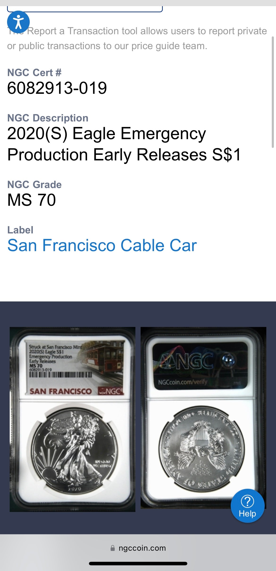 2020 (S) $1 American Silver Eagle NGC MS70 Early Releases Emergency Issue Trolley Label Rare (1 of 12,401)