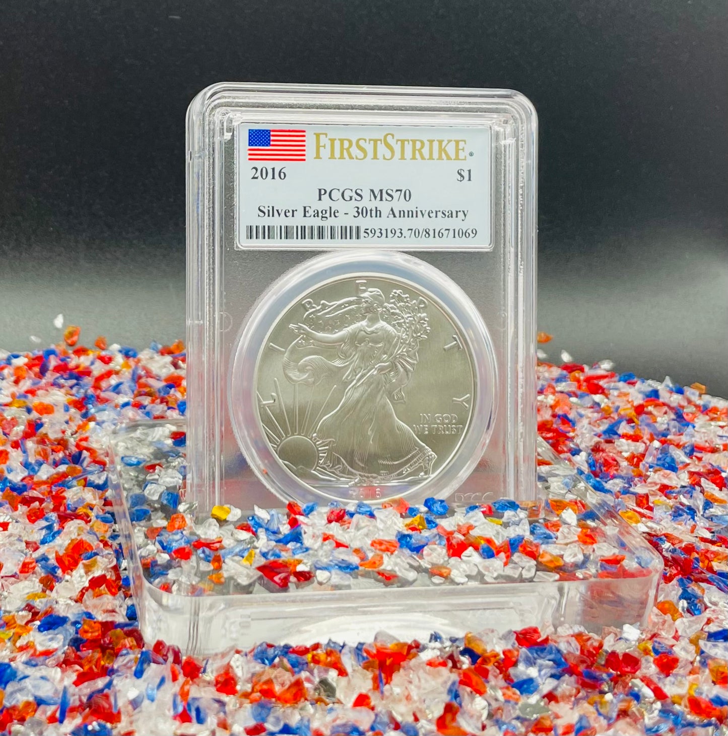 2016 $1 American Silver Eagle PCGS MS70 First Strike American Flag Label Mint Condition