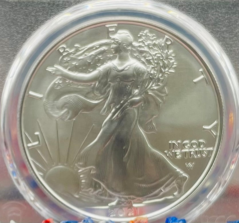 Burnished 2021 (W) $1 American Silver Eagle PCGS SP70 First Strike Type 2 American Flag Label Mint Condition (1 of 3,659)